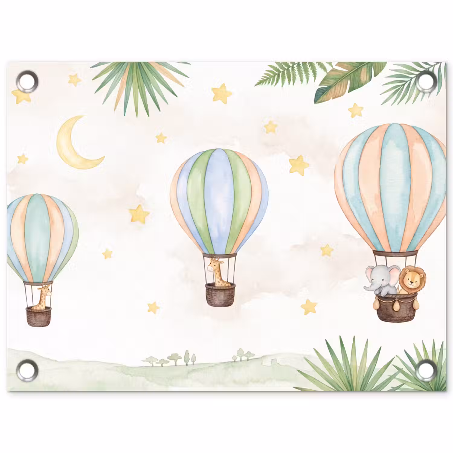 Aquarel - Luchtballonnen - Pastel tuinposter los doek klein -3d