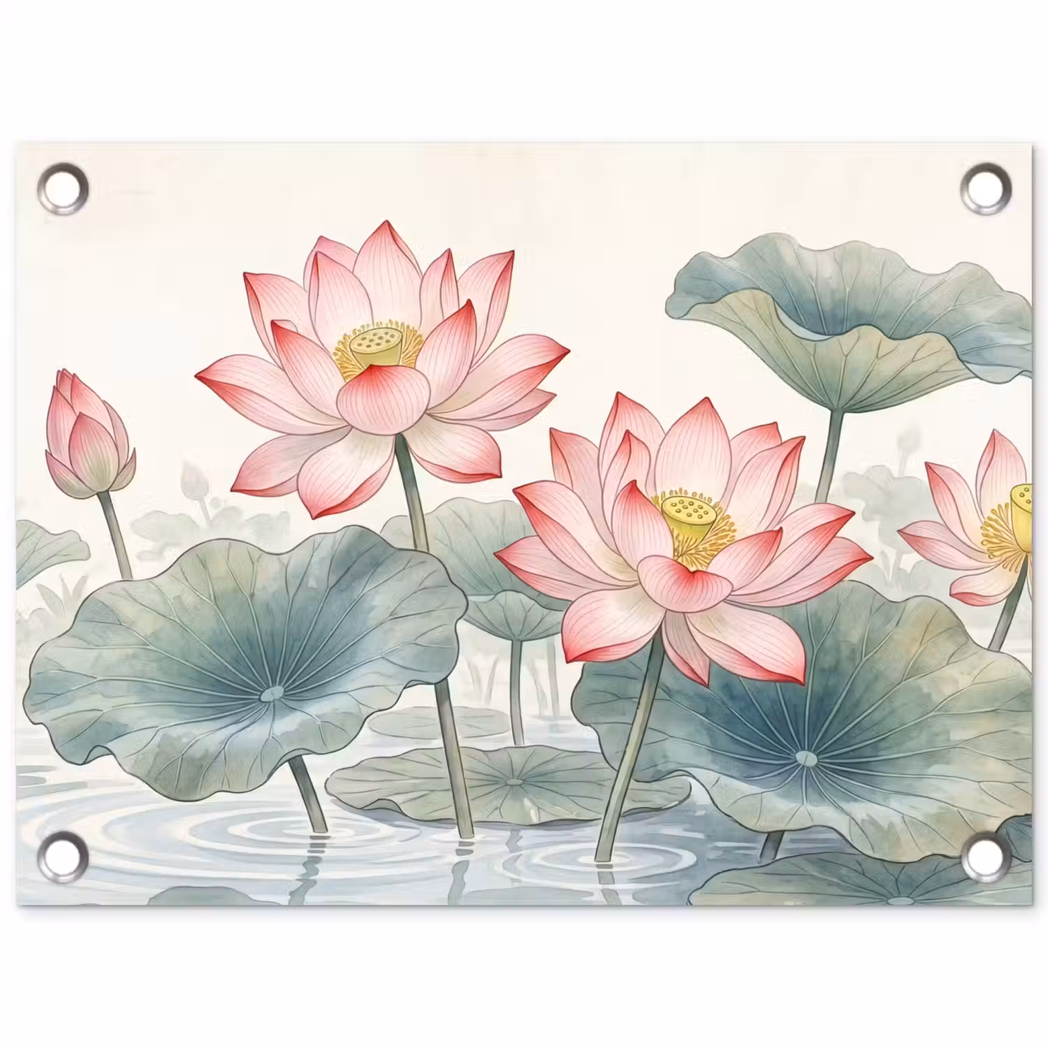 Aquarel - Lotusbloemen - Kleurrijk tuinposter los doek klein -3d