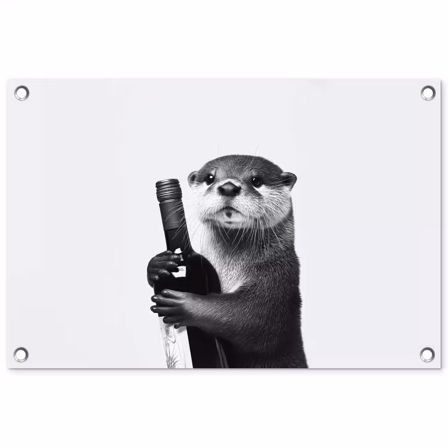 Wijnfles - Otter - Zwart tuinposter los doek klein -3d