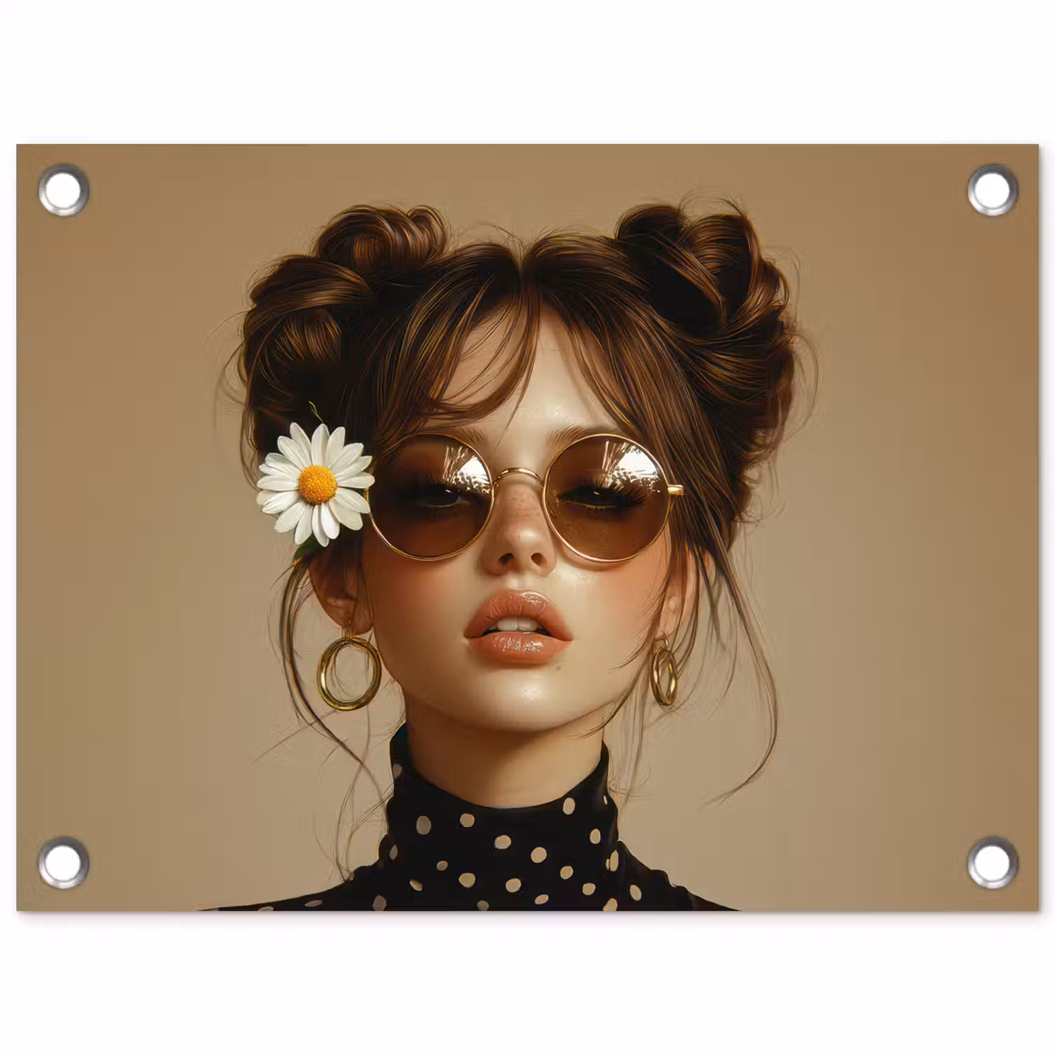 Vrouw - Beige - Bloem - Modern - Portret tuinposter los doek klein -3d