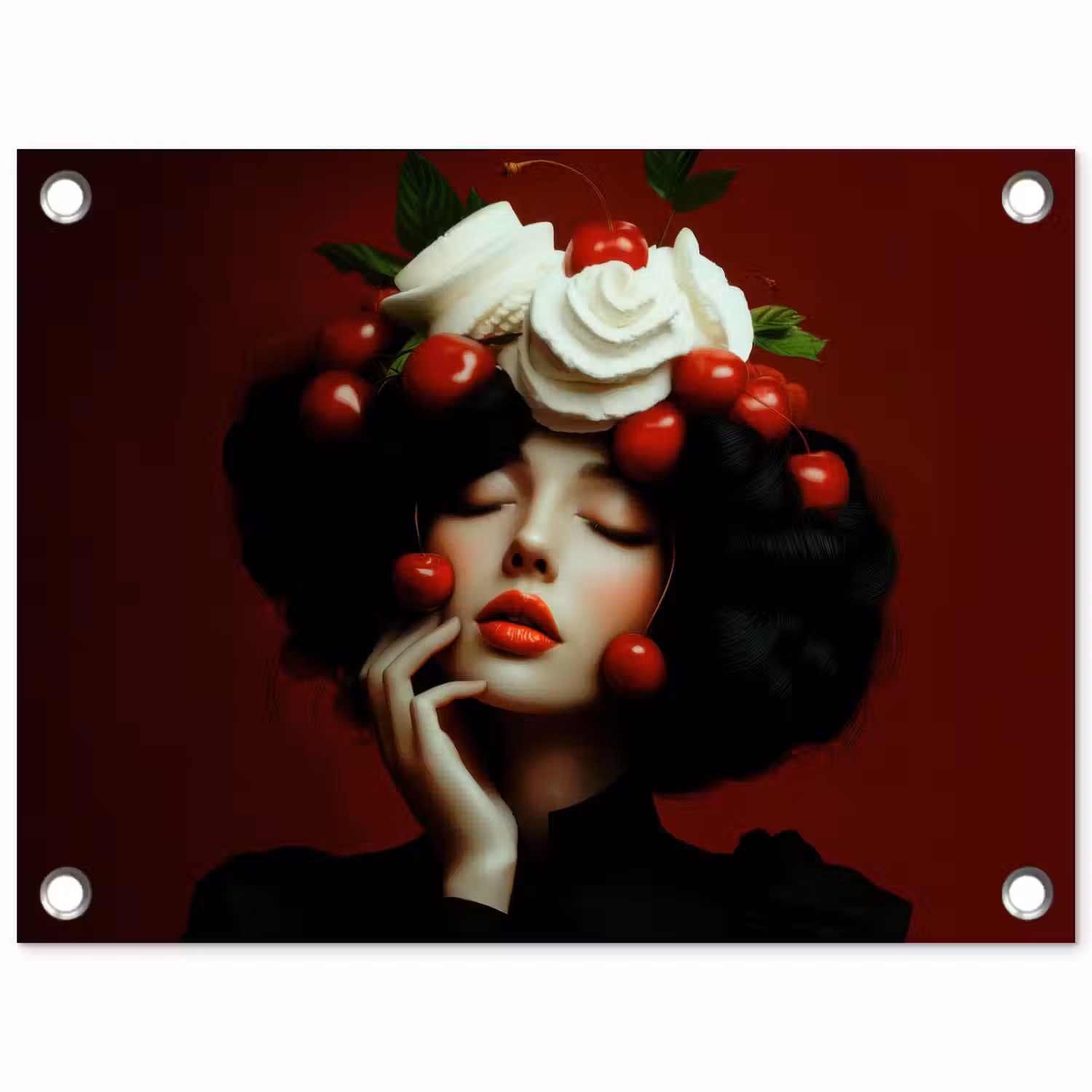 Vrouw - Kersen - Slagroom tuinposter los doek klein -3d