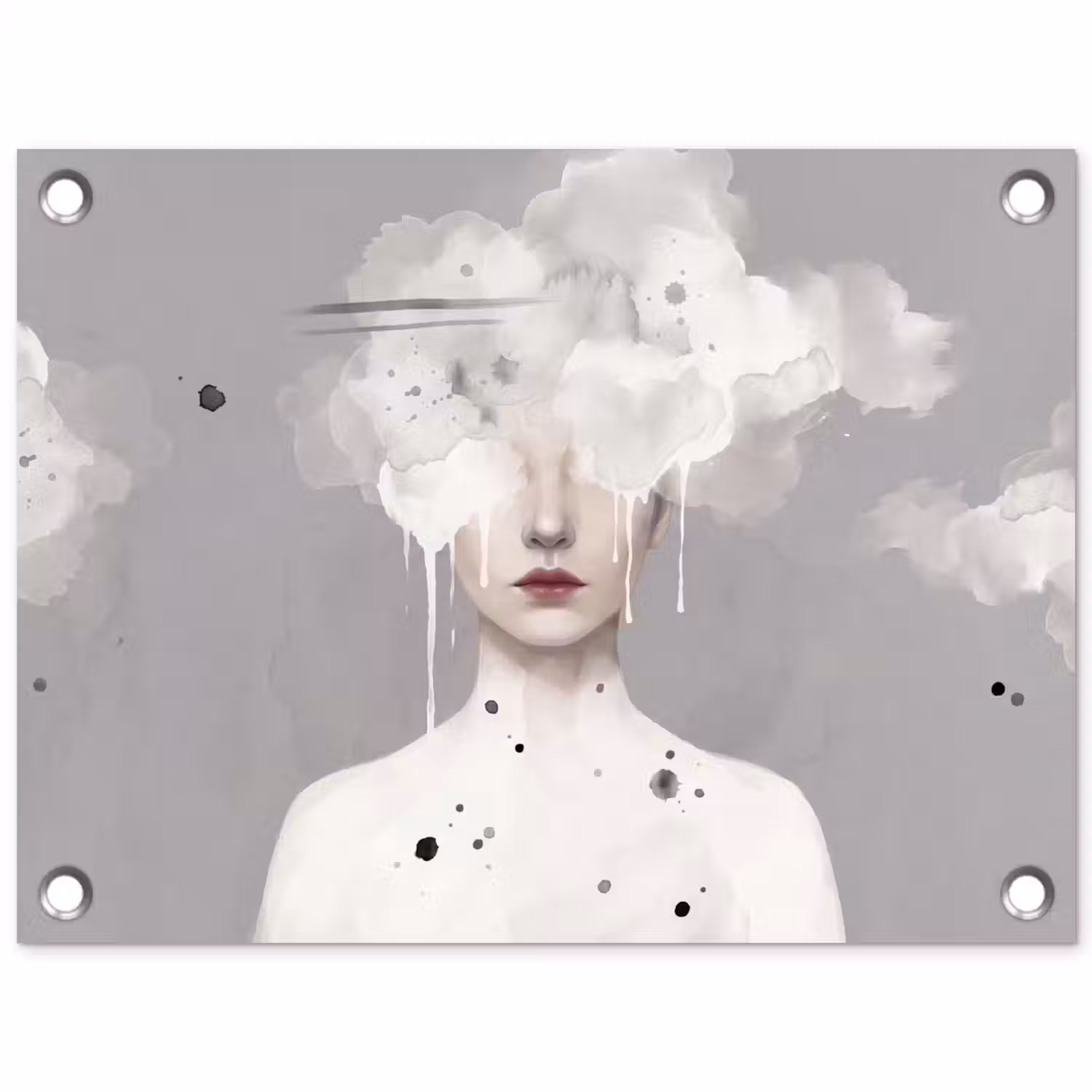 Vrouw - Wolk - Grijs tuinposter los doek klein -3d