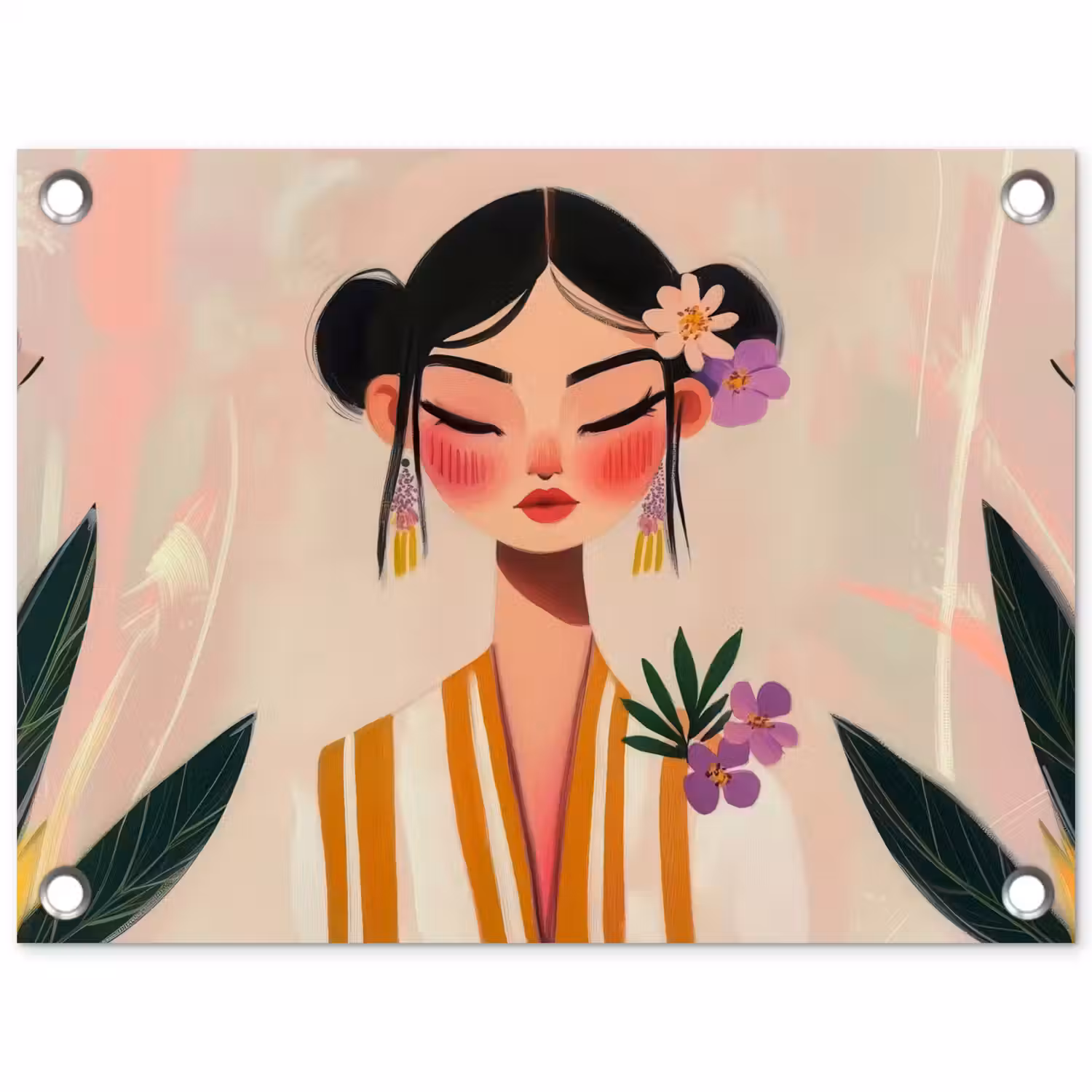 Vrouw - Bloemen - Pastel tuinposter los doek klein -3d