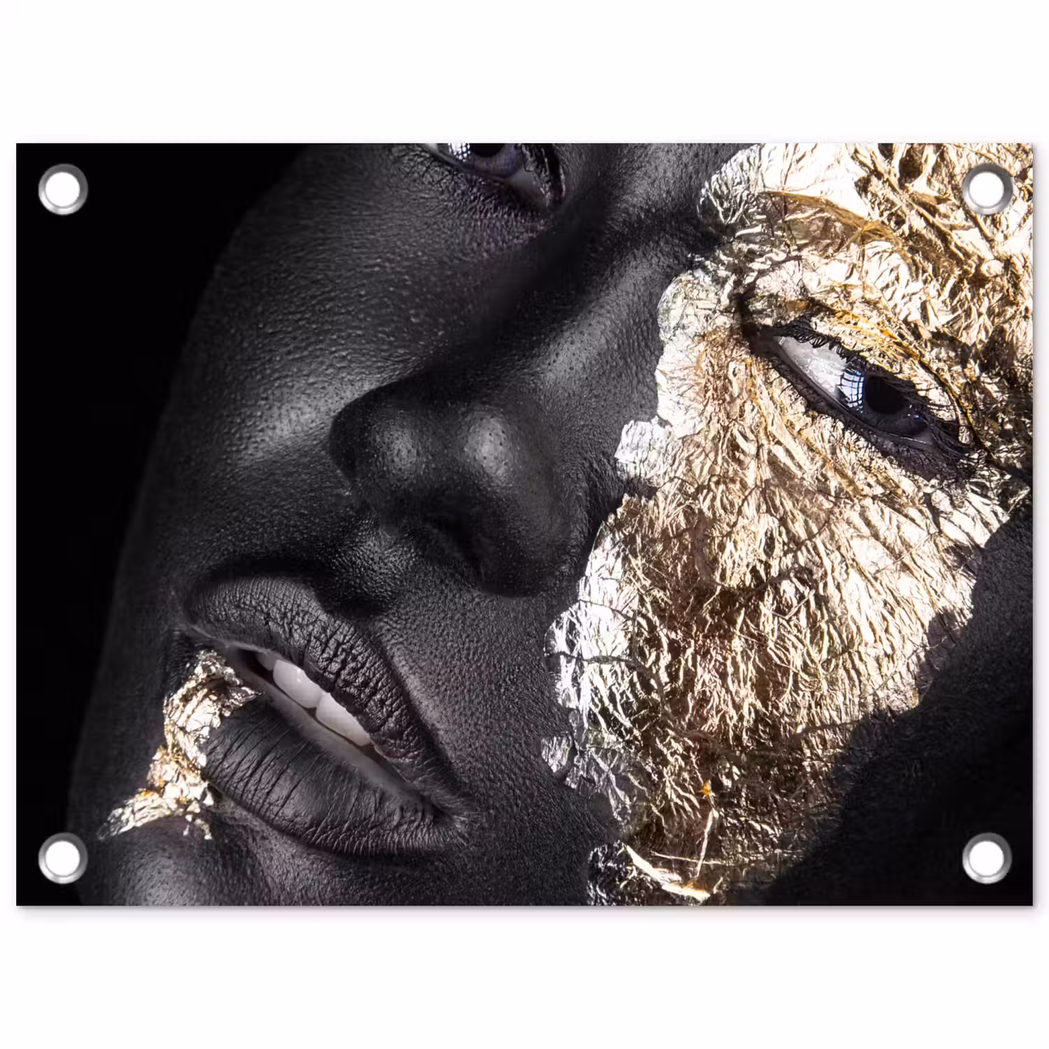 Vrouw - Goud - Zwart - Verf - Luxe tuinposter los doek klein -3d
