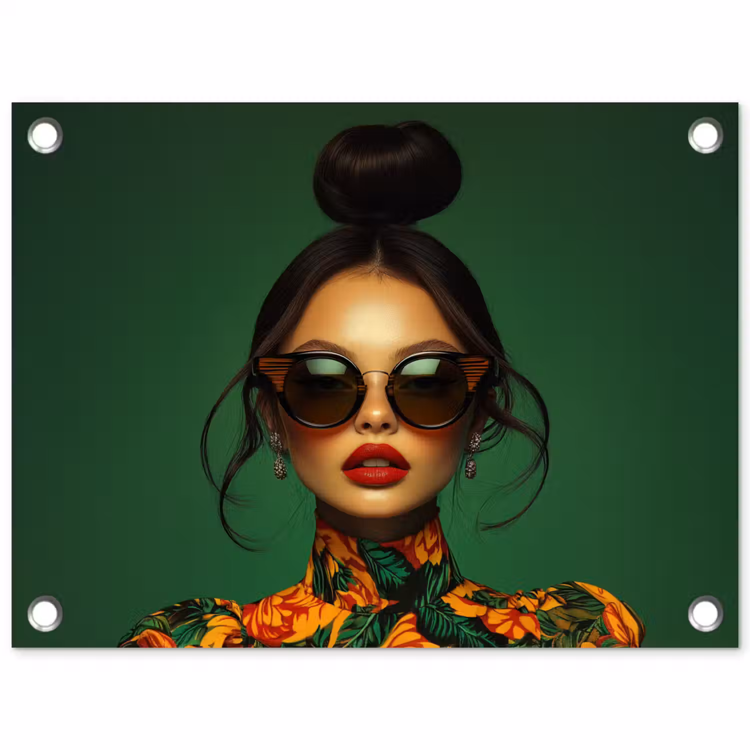 Vrouw - Groen - Modern - Bril - Abstract tuinposter los doek klein -3d