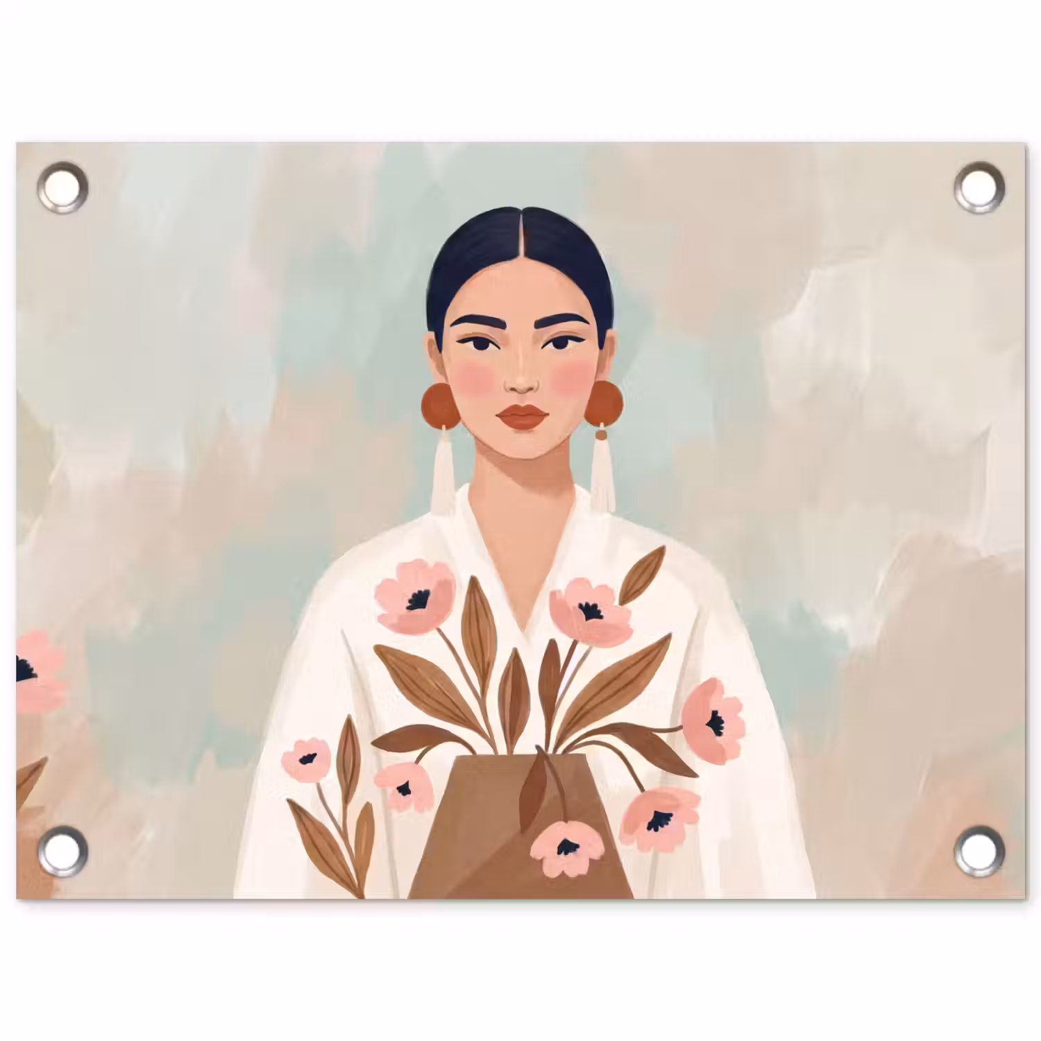Vrouw - Kimono - Pastel tuinposter los doek klein -3d