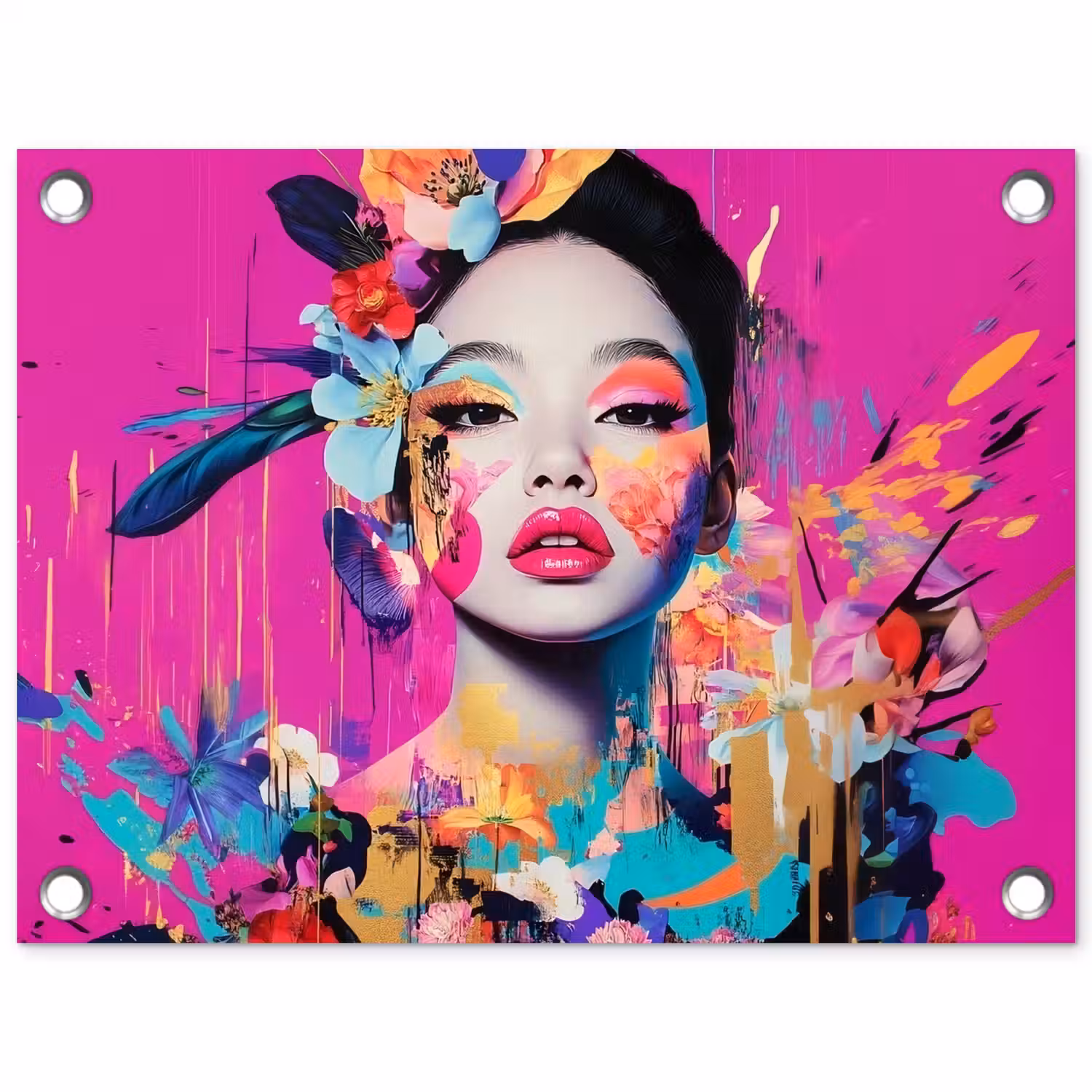 Vrouw - Portret - Abstract - Paars tuinposter los doek klein -3d