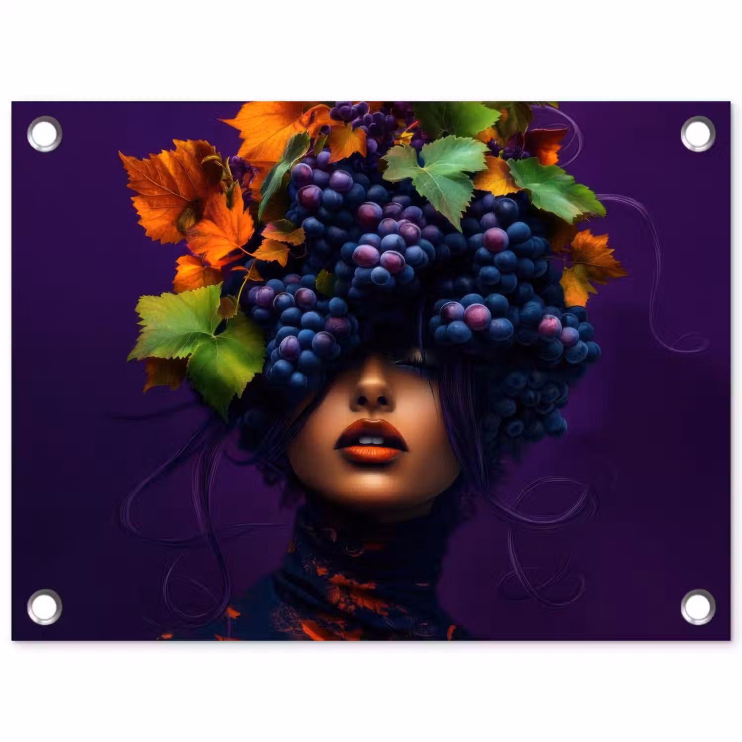 Vrouw - Paars - Druiven tuinposter los doek klein -3d
