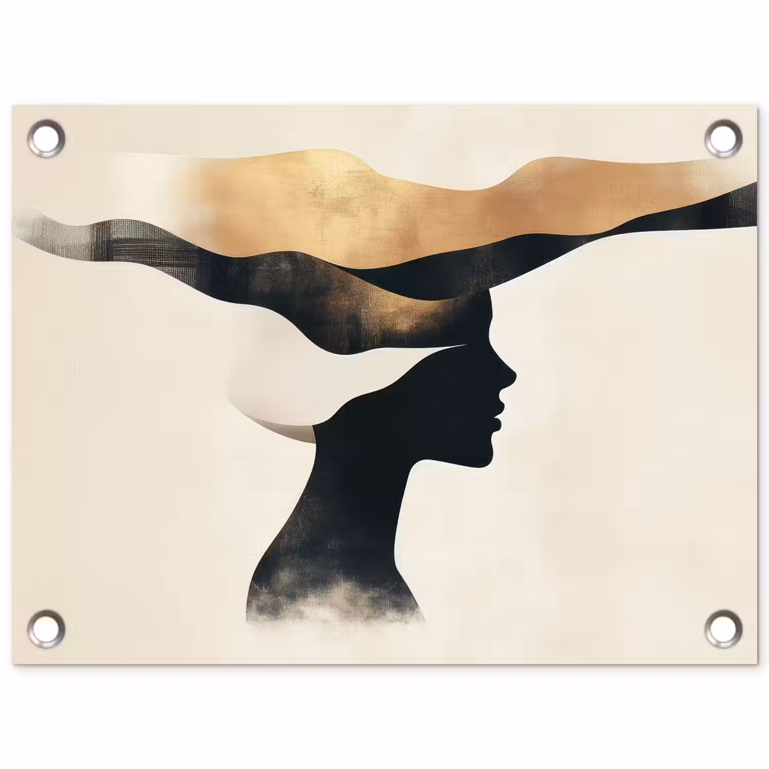 Vrouw - Golven - Zwart tuinposter los doek klein -3d