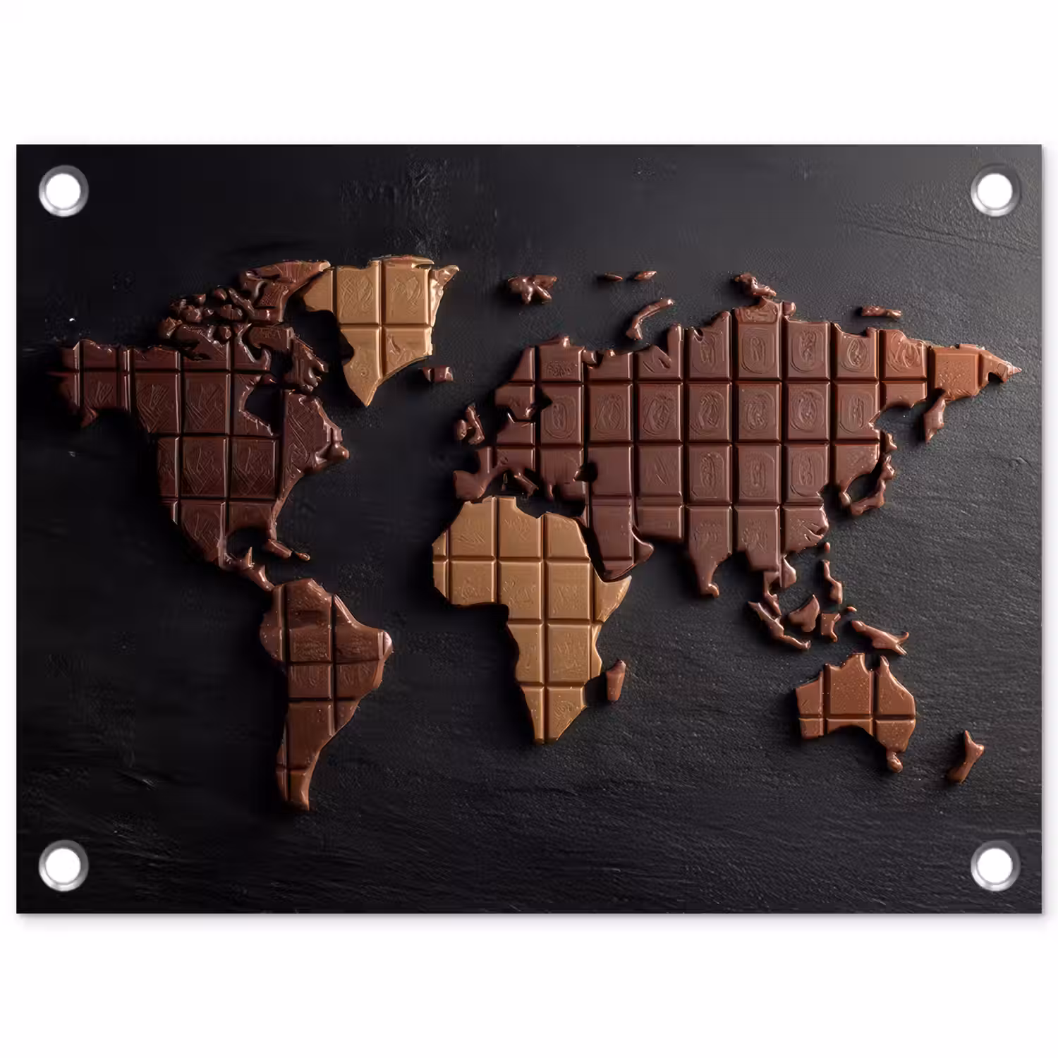 Wereldkaart - chocola - Smakelijke uitstraling tuinposter los doek klein -3d