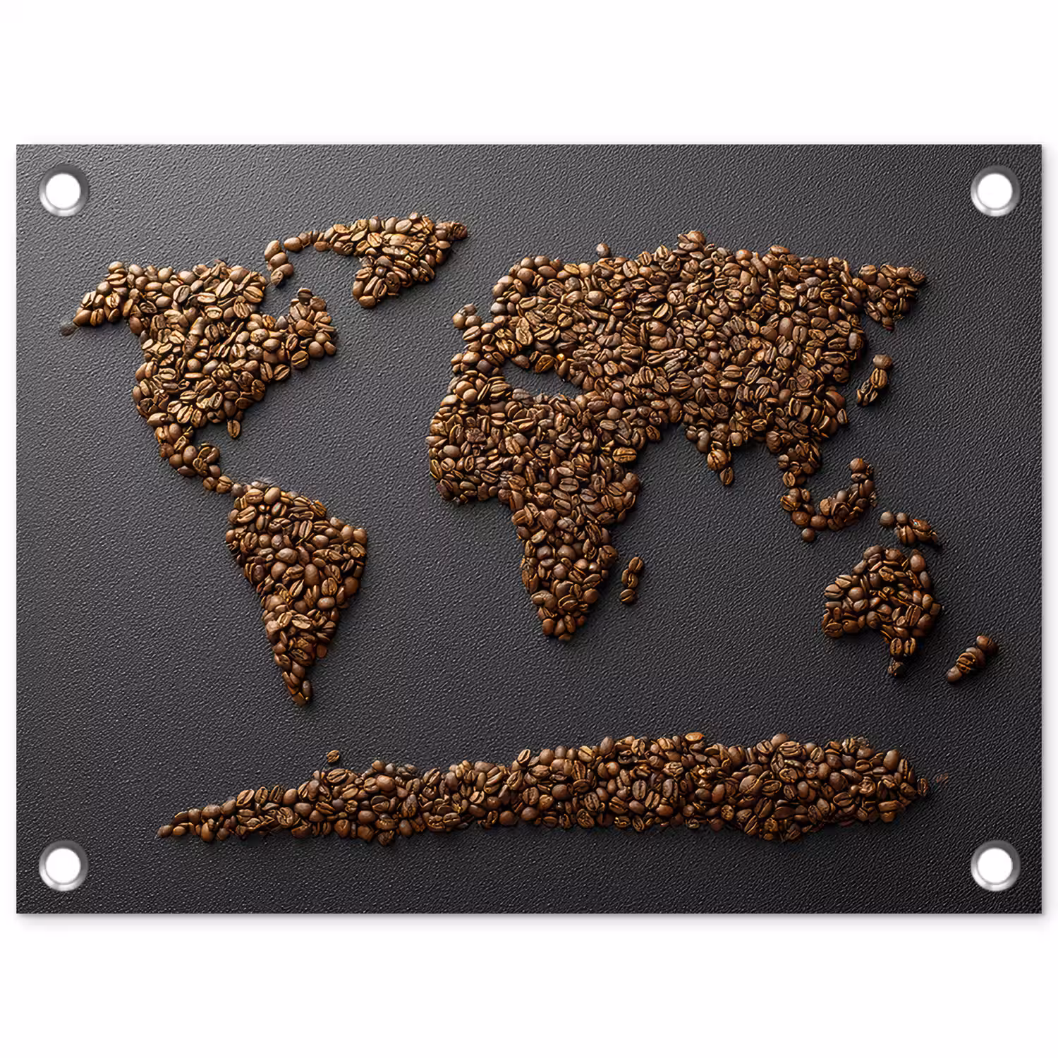 Wereldkaart - Koffie - Grijs tuinposter los doek klein -3d