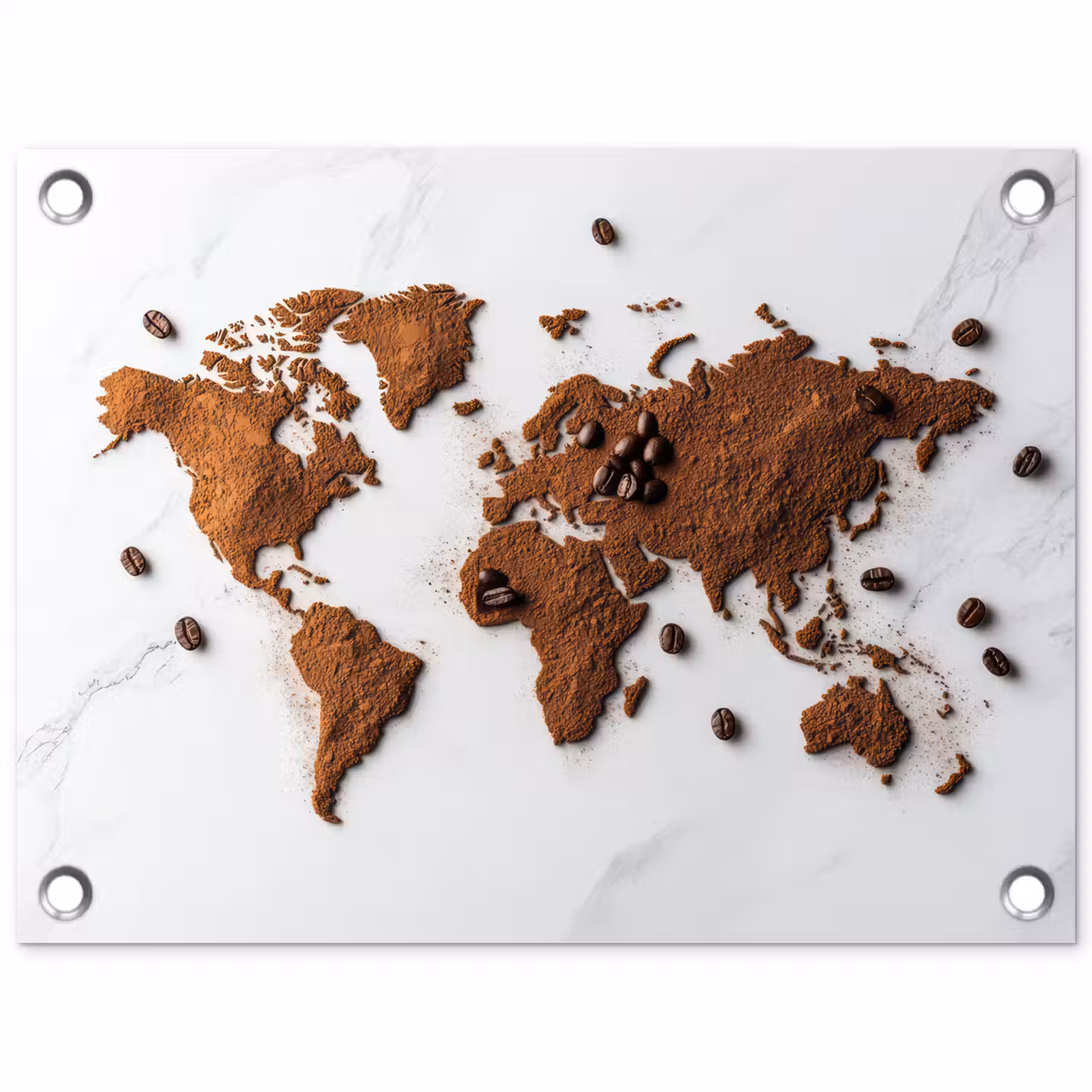 Wereldkaart - Koffie - Marmer tuinposter los doek klein -3d