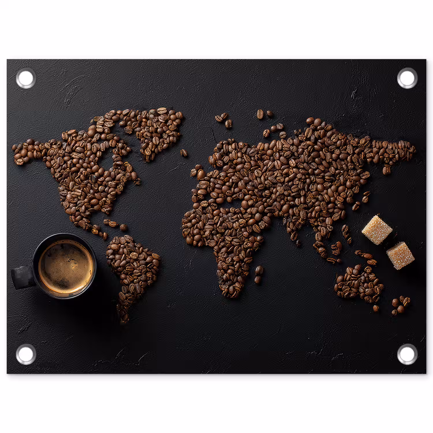Wereldkaart - Espresso - Zwart tuinposter los doek klein -3d