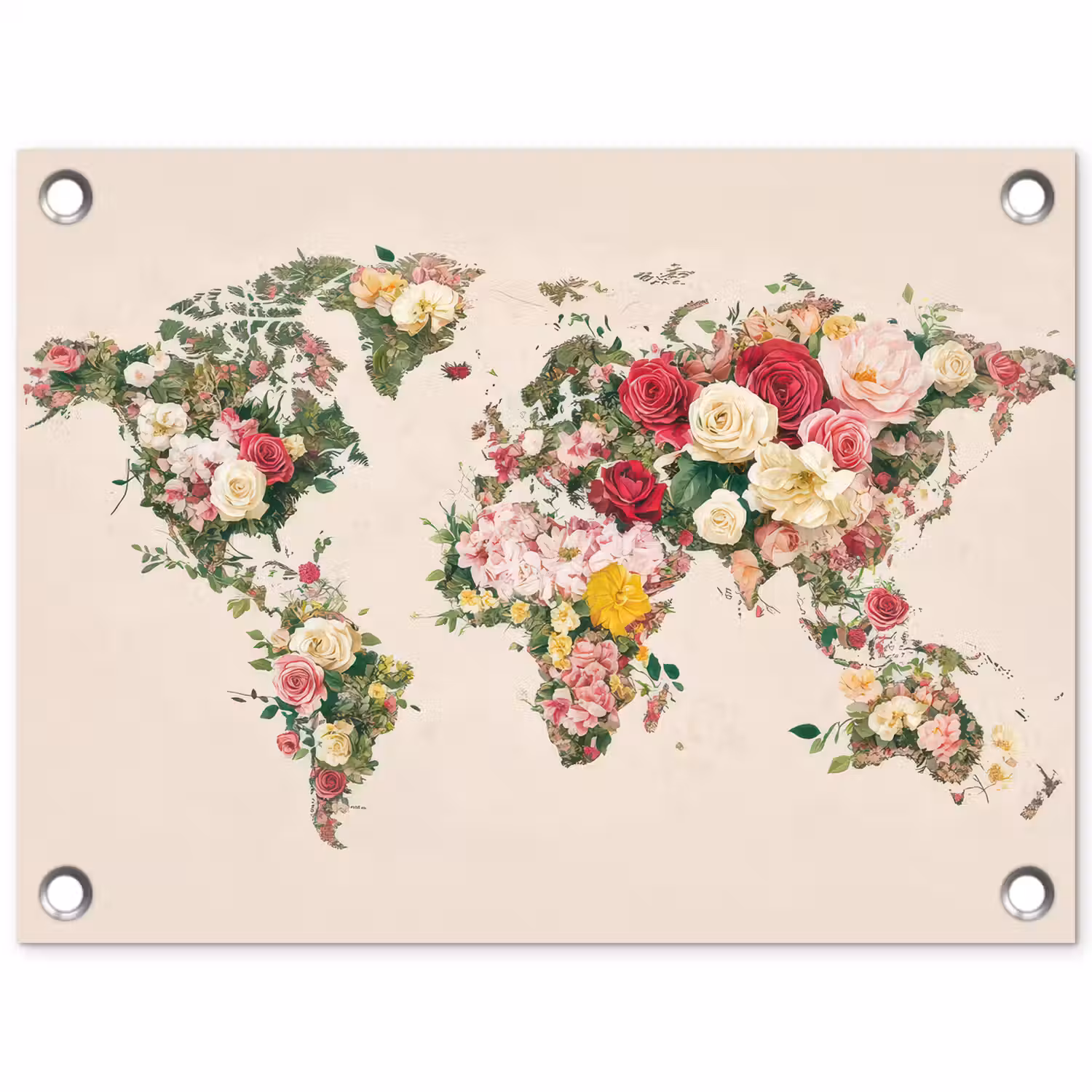 Wereldkaart - Bloemen - Roze tuinposter los doek klein -3d