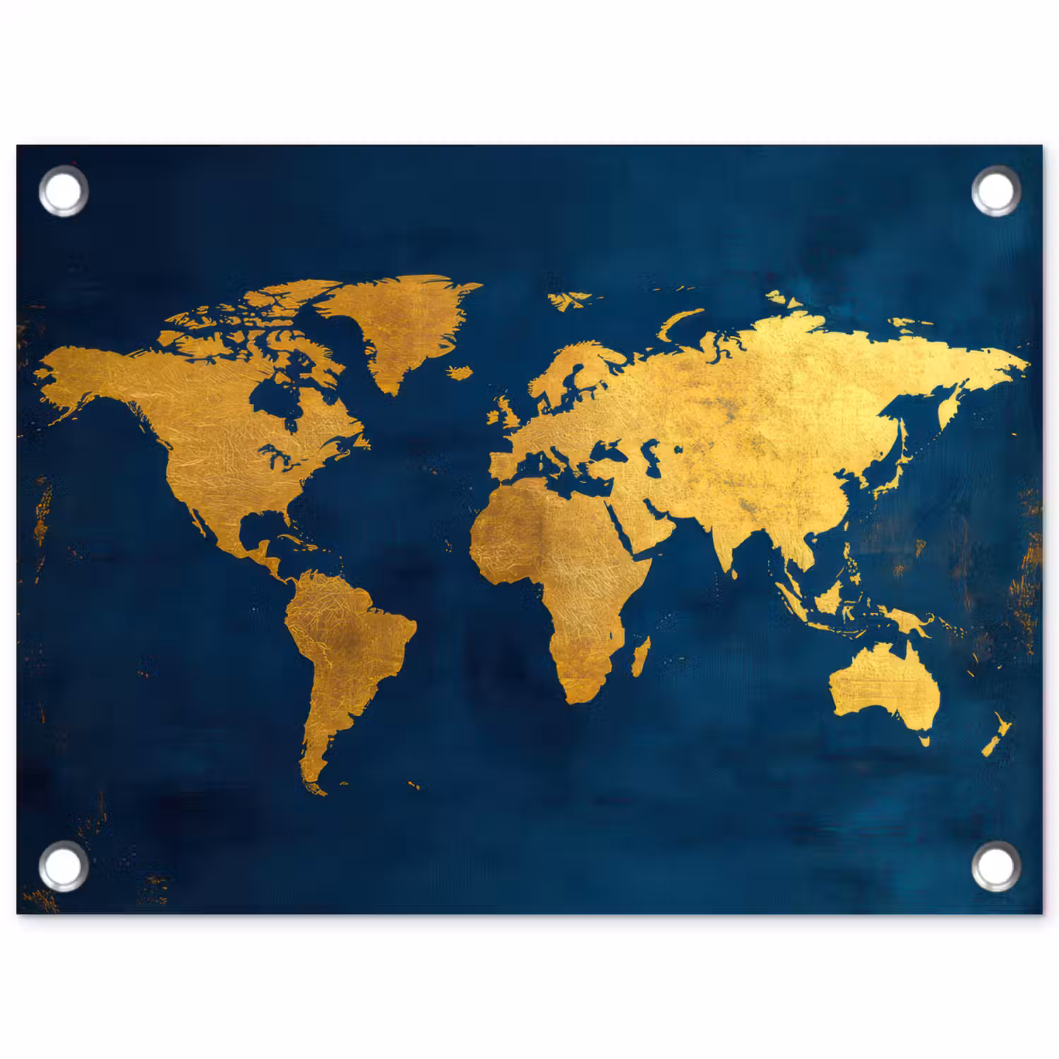 Wereldkaart - Goud - Donkerblauw tuinposter los doek klein -3d