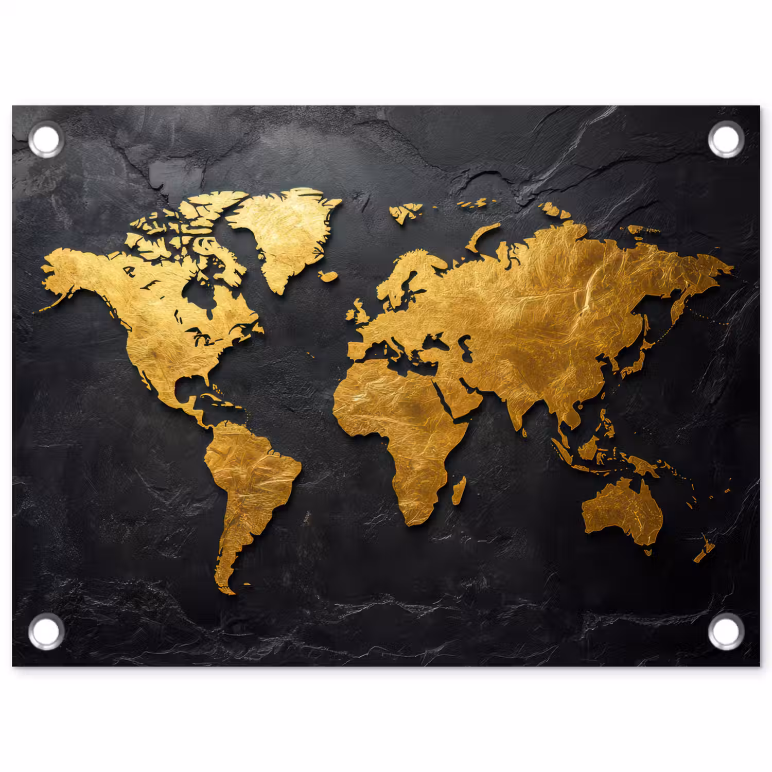 Wereldkaart - Goud - Steen tuinposter los doek klein -3d