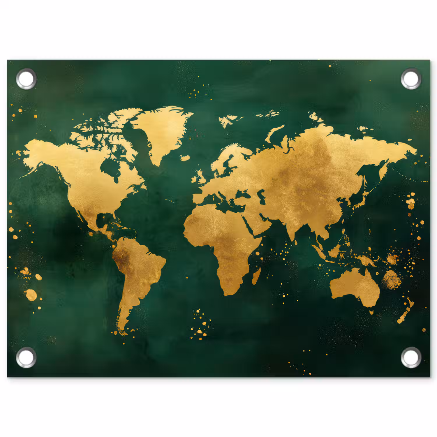 Wereldkaart - Groen - Goud tuinposter los doek klein -3d