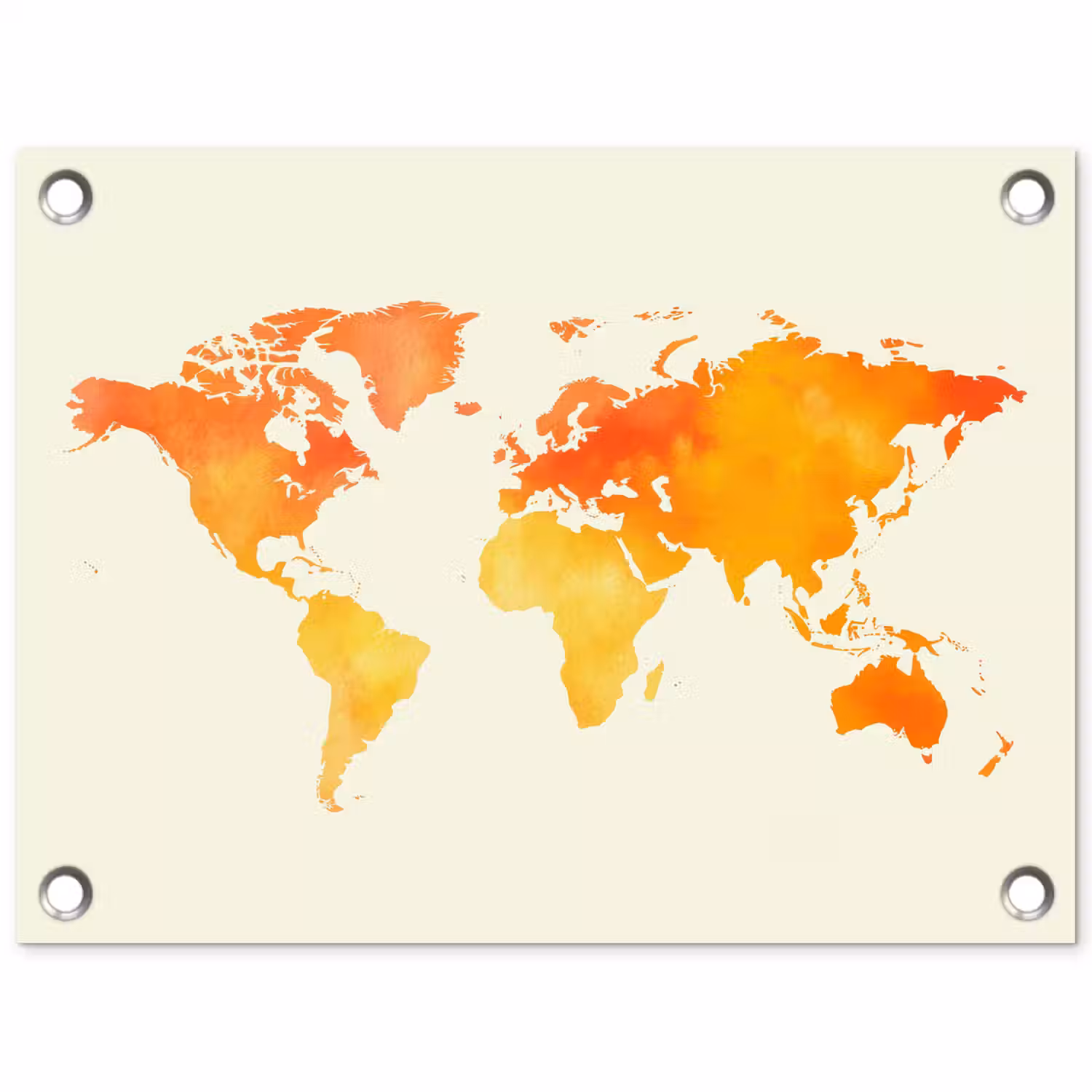 Wereldkaart - Oranje - Kleurrijk tuinposter los doek klein -3d