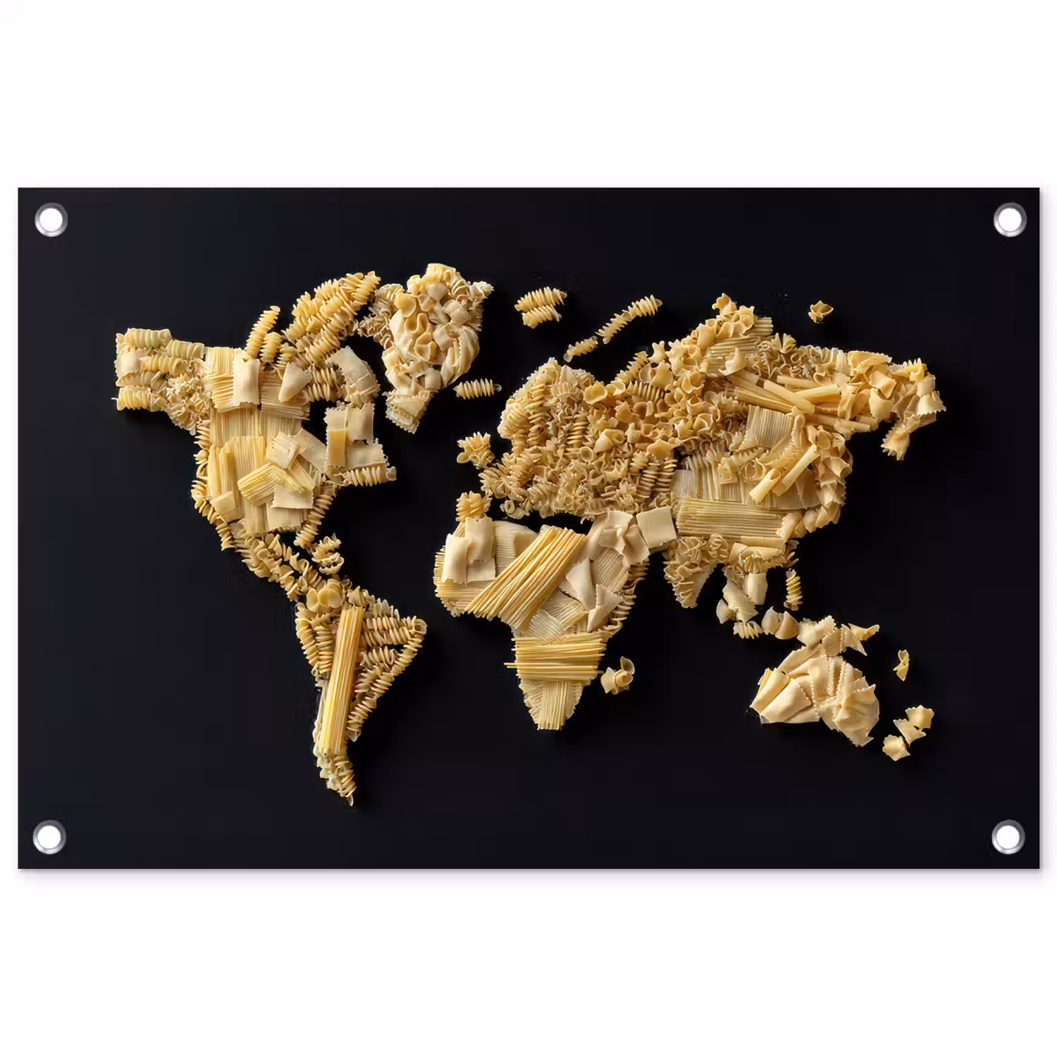 Wereldkaart - Pasta - Zwart tuinposter los doek klein -3d