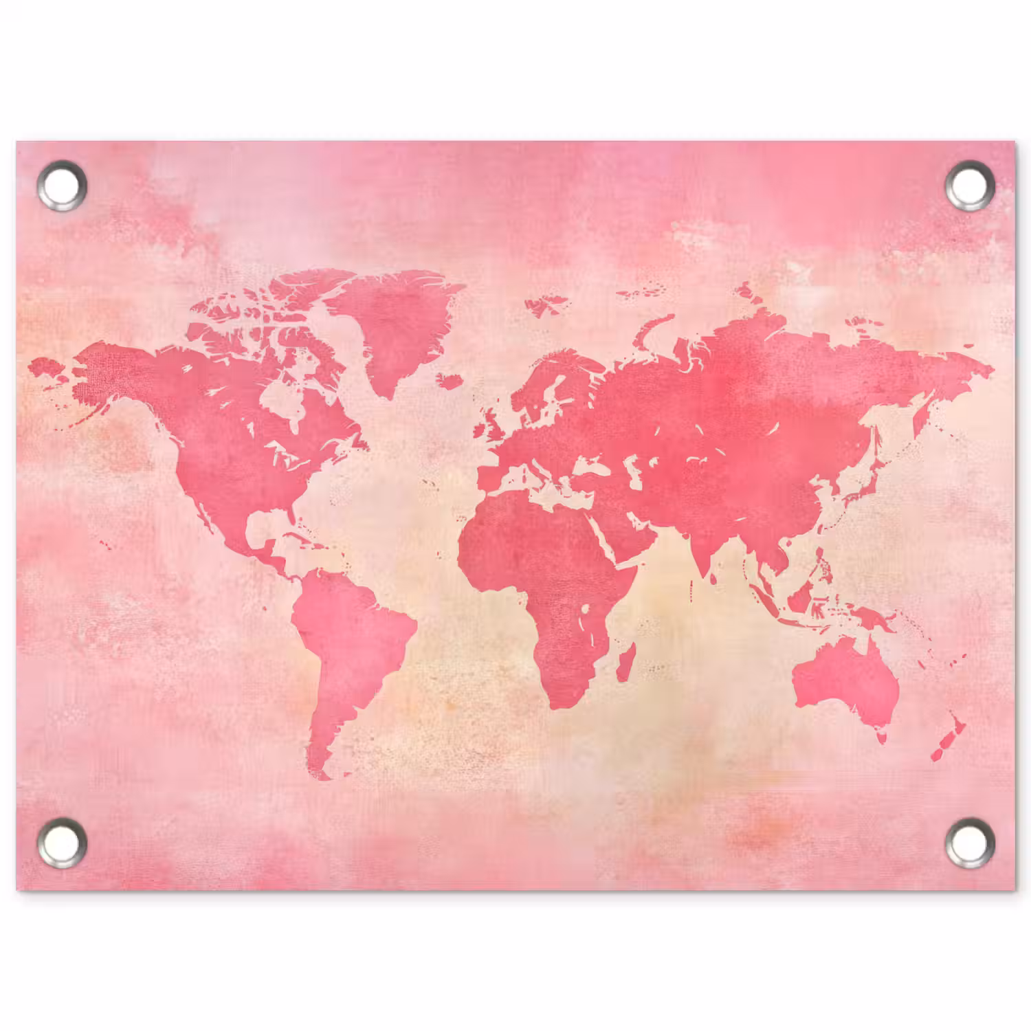 Wereldkaart - Roze - Vaag tuinposter los doek klein -3d
