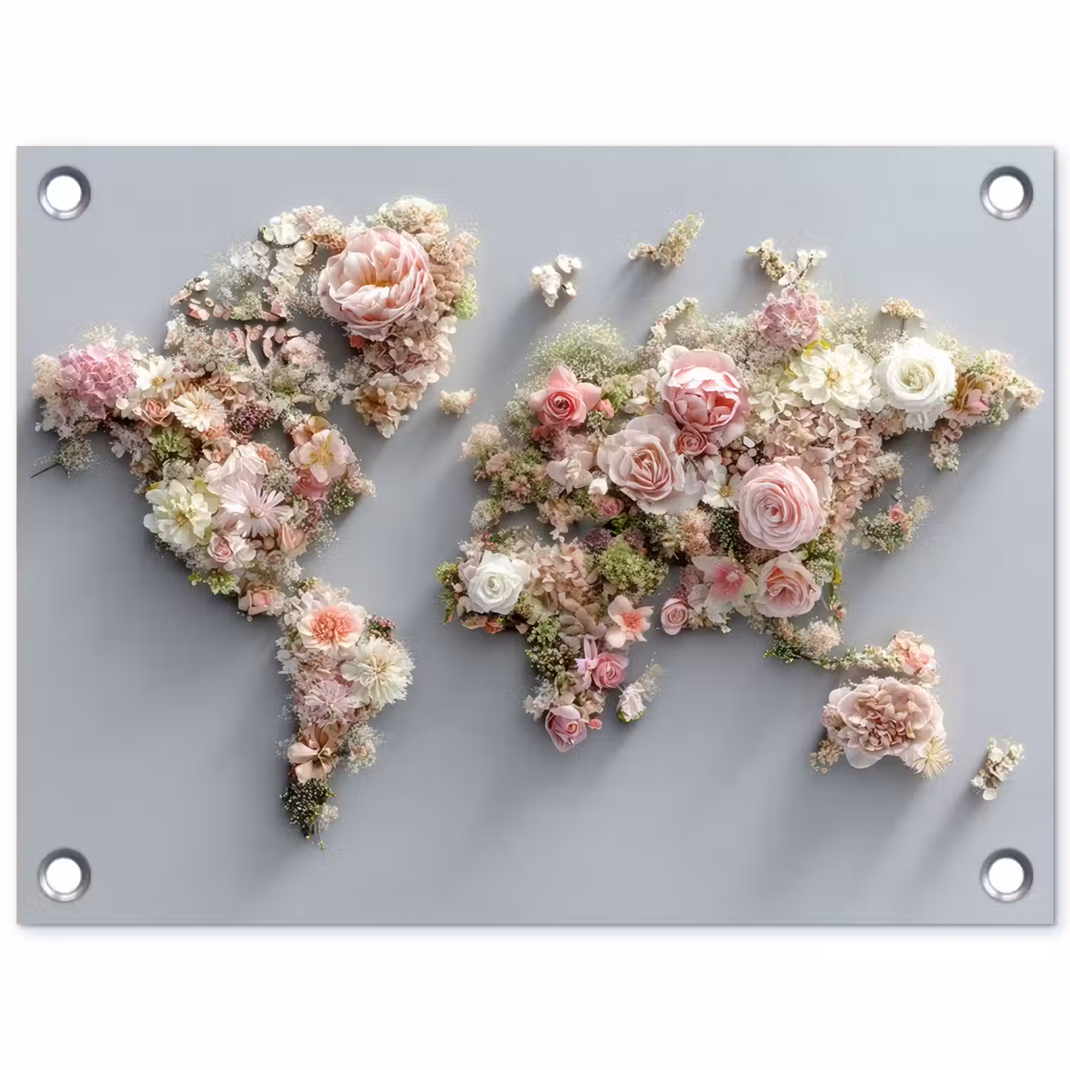 Wereldkaart - Rozen - Roze tuinposter los doek klein -3d