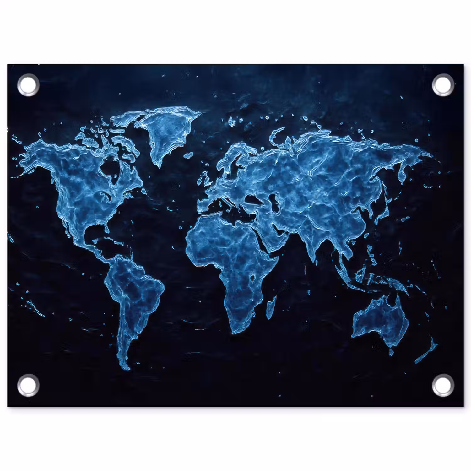 Wereldkaart - Waterstructuur - Blauw tuinposter los doek klein -3d