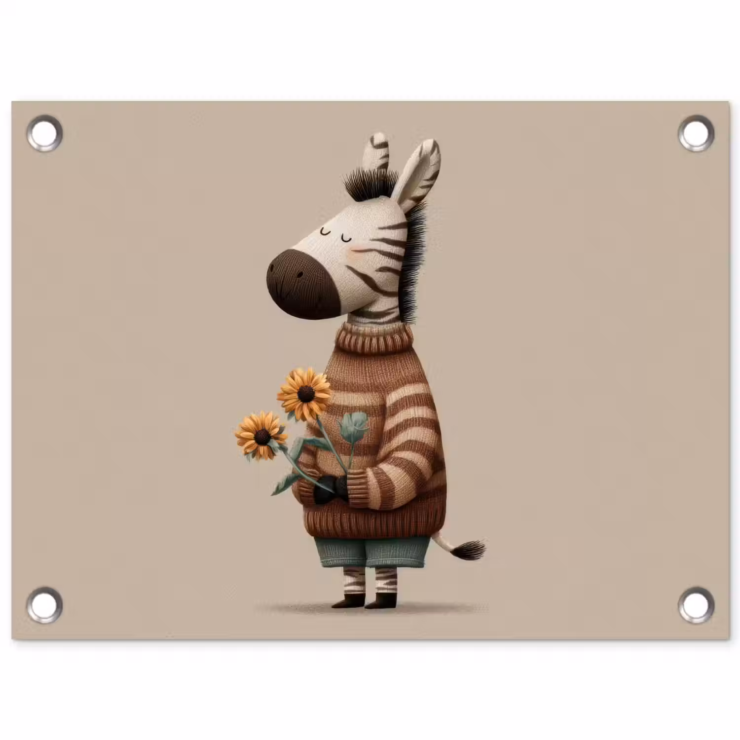 Zebra - Zonnebloemen - Warm tuinposter los doek klein -3d