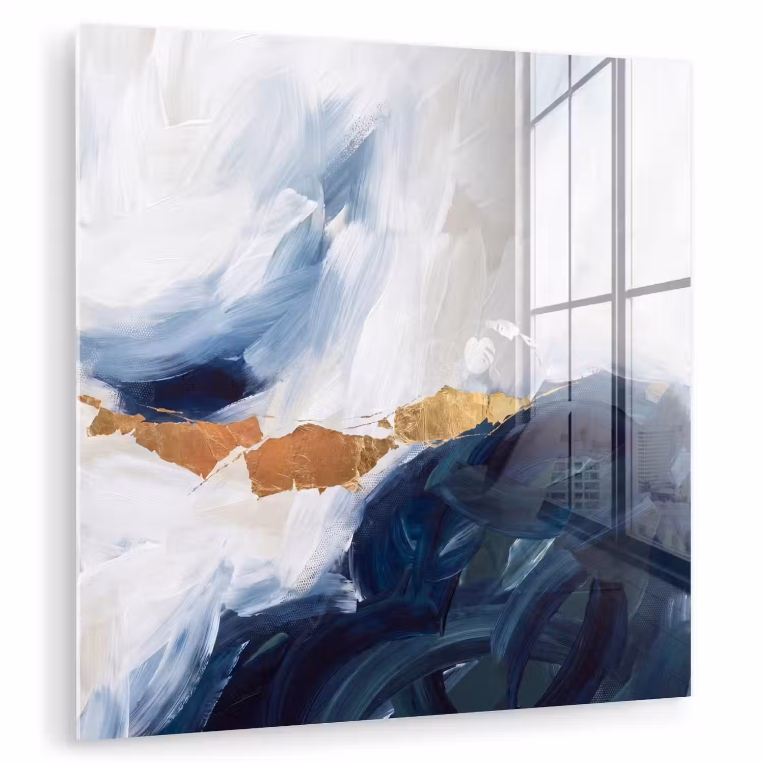 Abstract - Acryl - Blauw - Goud - Elegant plexiglas 5mm klein -zzzproduct_nieuw
