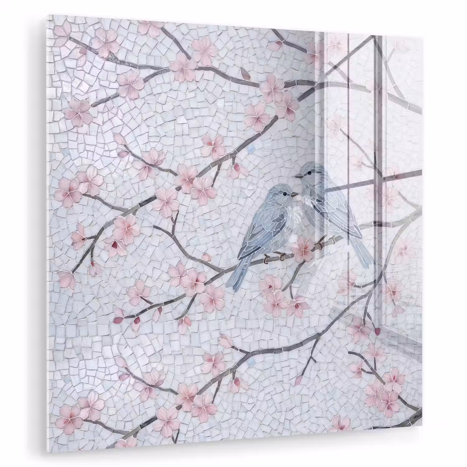 Vogel - Bloemen - Natuur - Mozaïek - Roze plexiglas 5mm klein -zzzproduct_nieuw