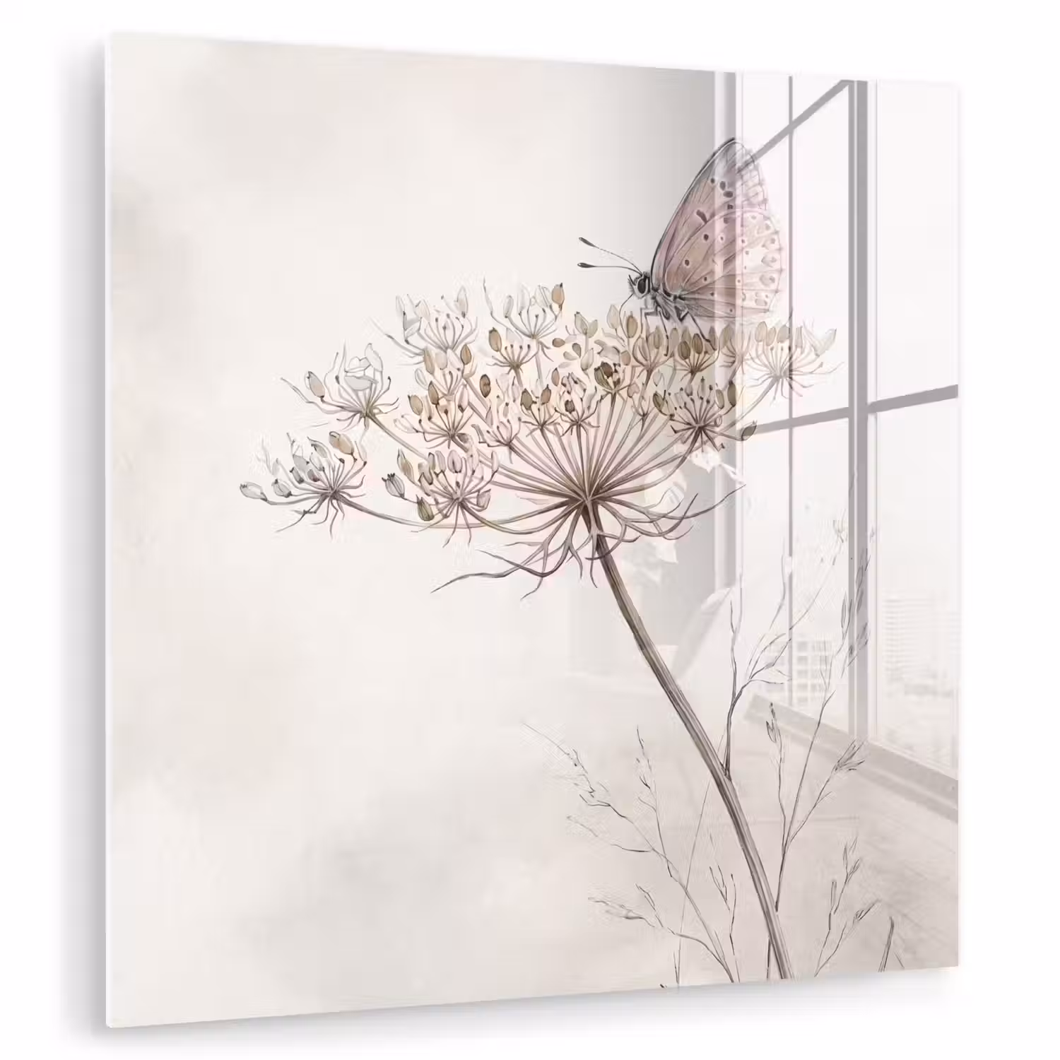 Vlinder - Bloem -Natuur - Beige plexiglas 5mm klein -zzzproduct_nieuw