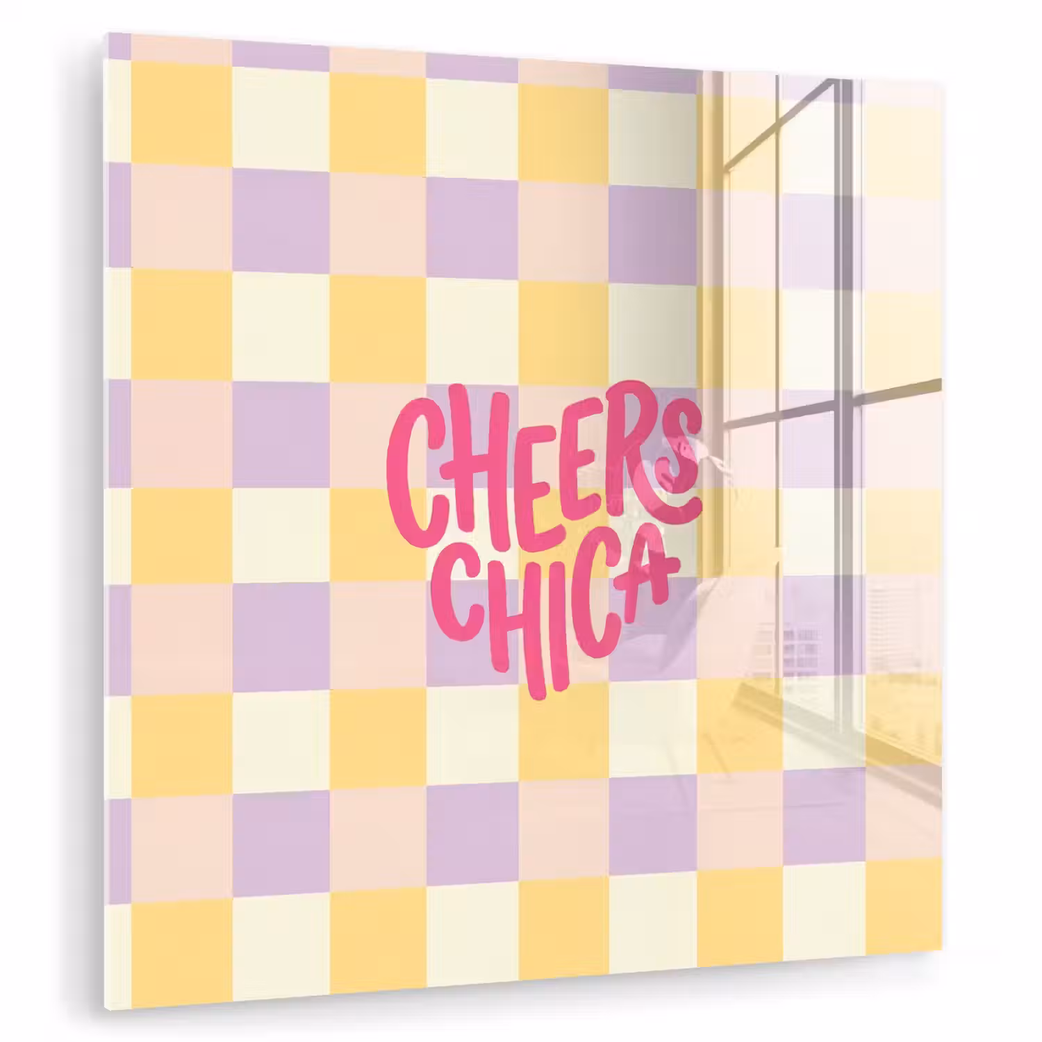 Cheers Chica - Ruitjes - Lila - Geel plexiglas 5mm klein -zzzproduct_nieuw