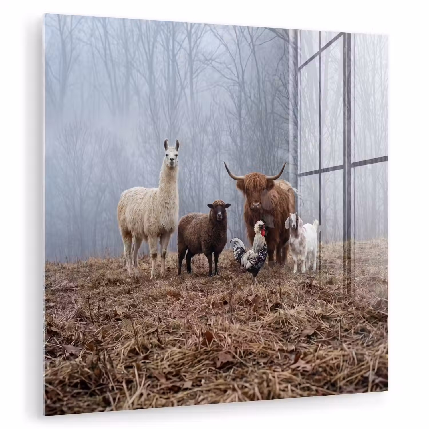 Boerderijdieren - Groep - Mist - Natuur - Rustiek plexiglas 5mm klein -zzzproduct_nieuw