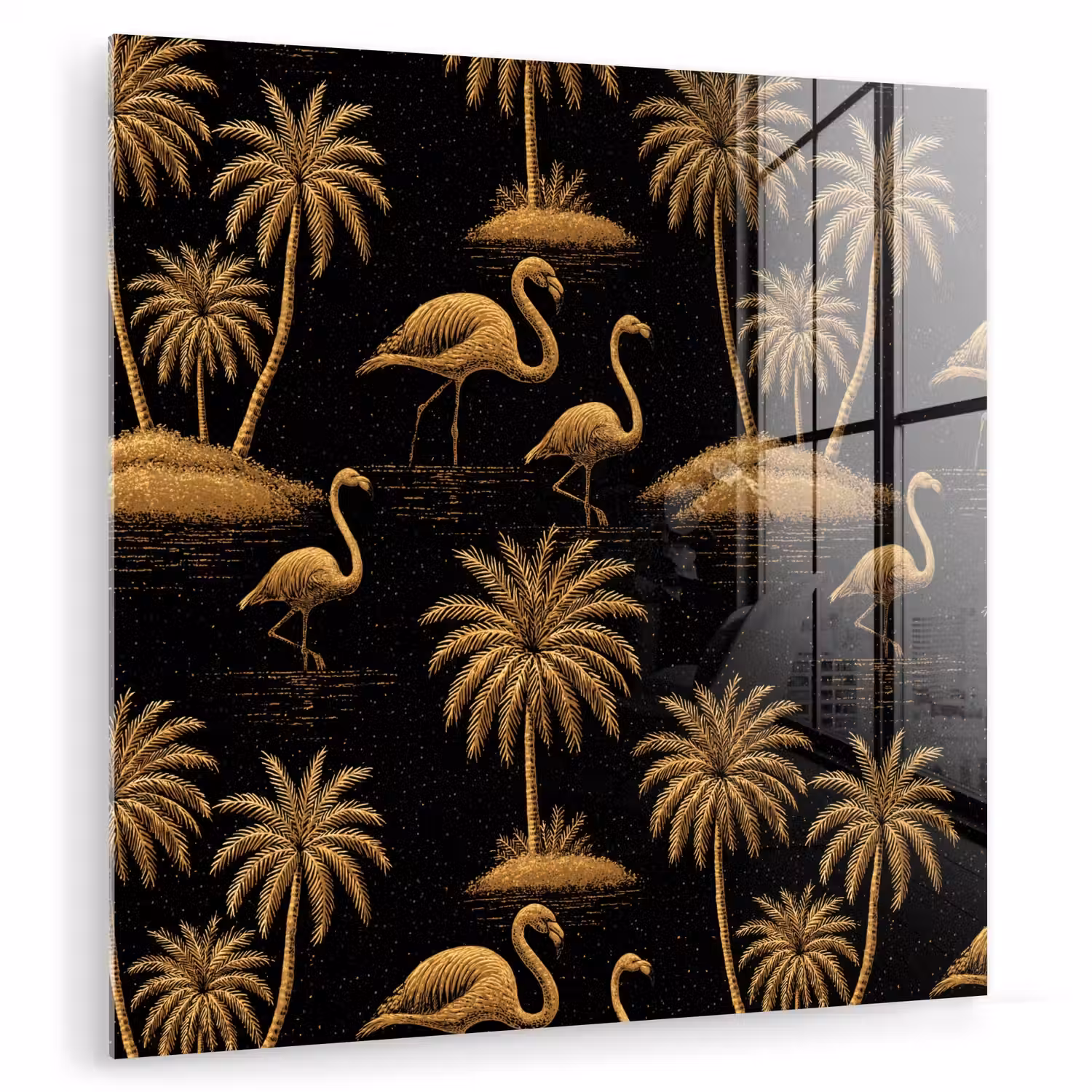 Flamingo - Palmbomen - Tropisch - Goud - Zwart plexiglas 5mm klein 11 -zzzproduct_nieuw