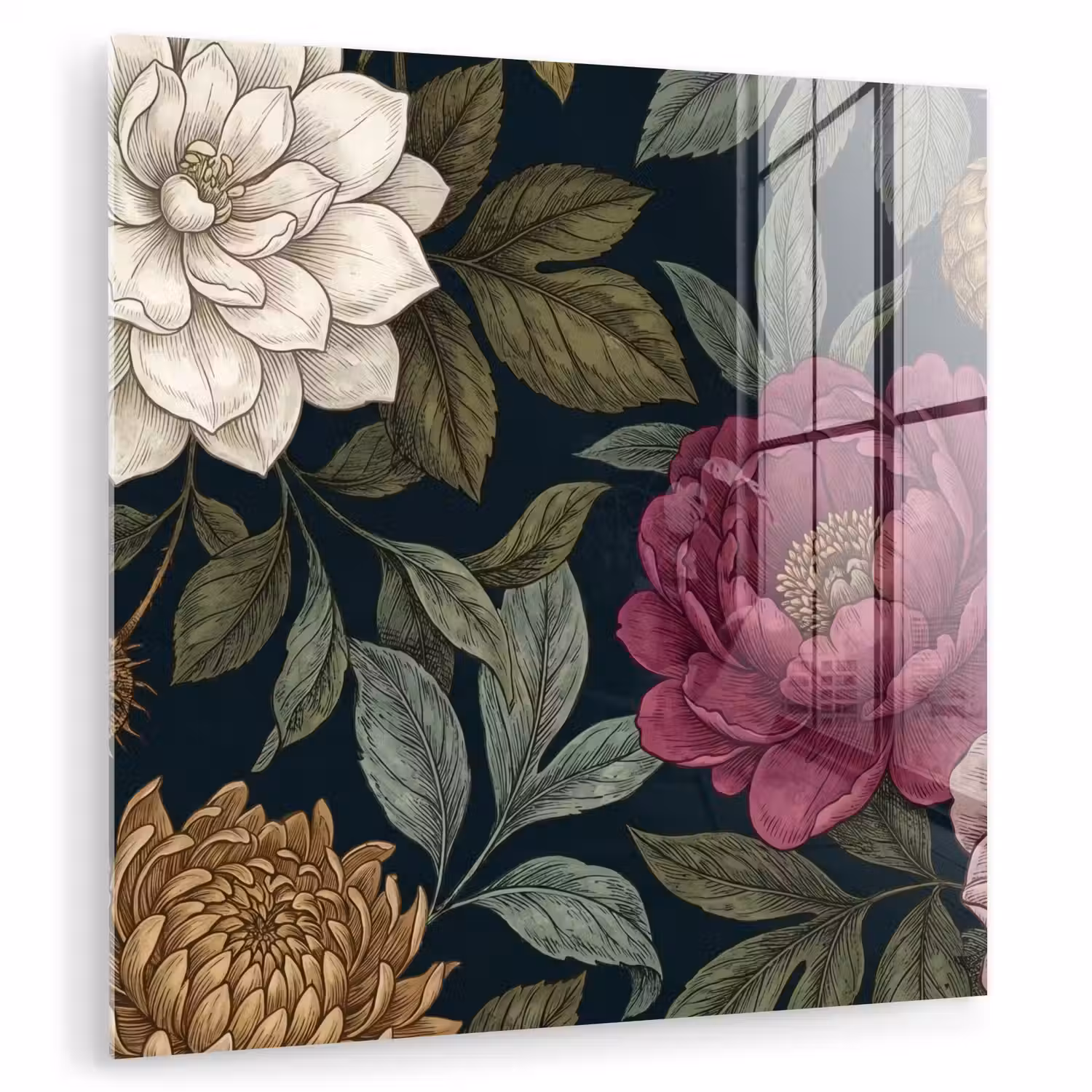 Bloemen - Botanisch - Illustratie - Donker - Vintage plexiglas 5mm klein -zzzproduct_nieuw