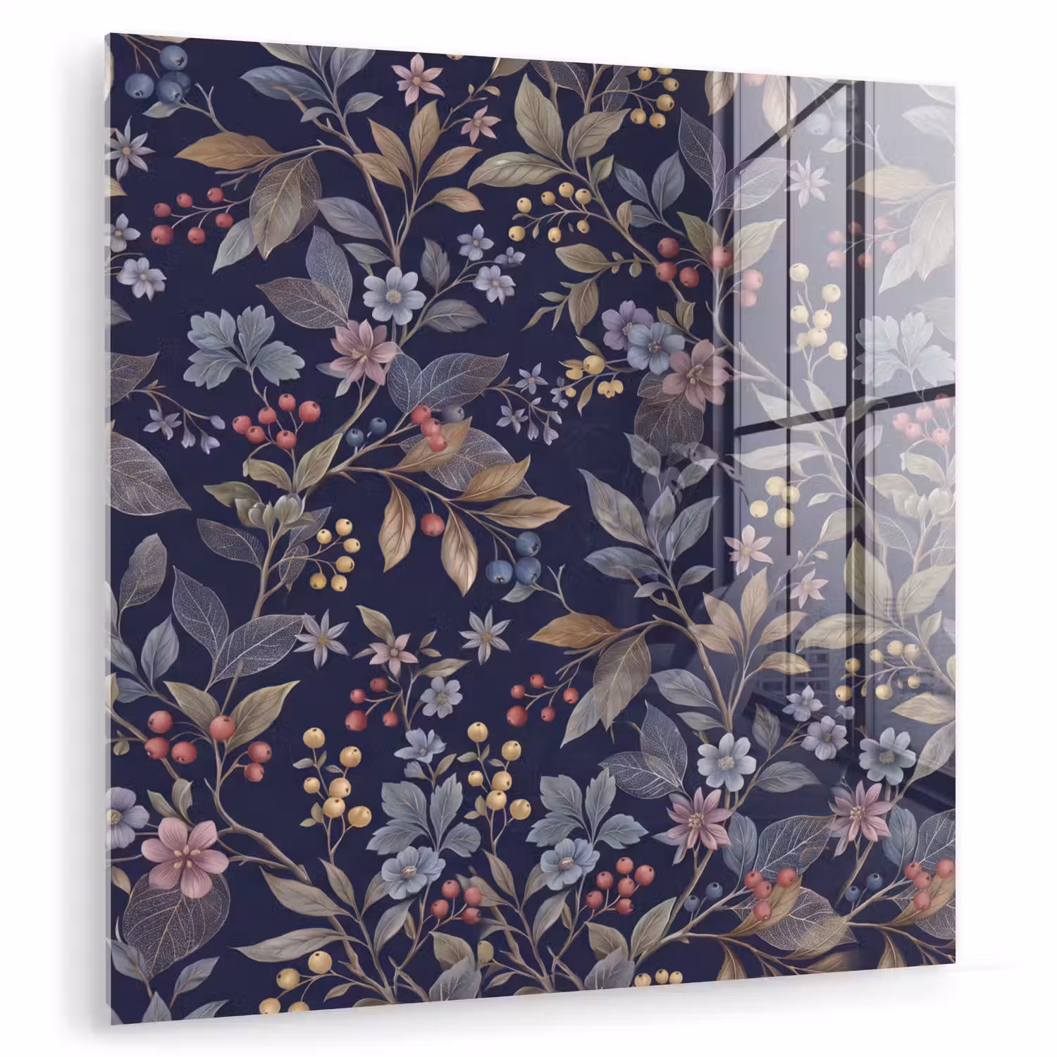 Bloemen - Bladeren - Patroon - Botanisch - Donkerblauw plexiglas 5mm klein -zzzproduct_nieuw