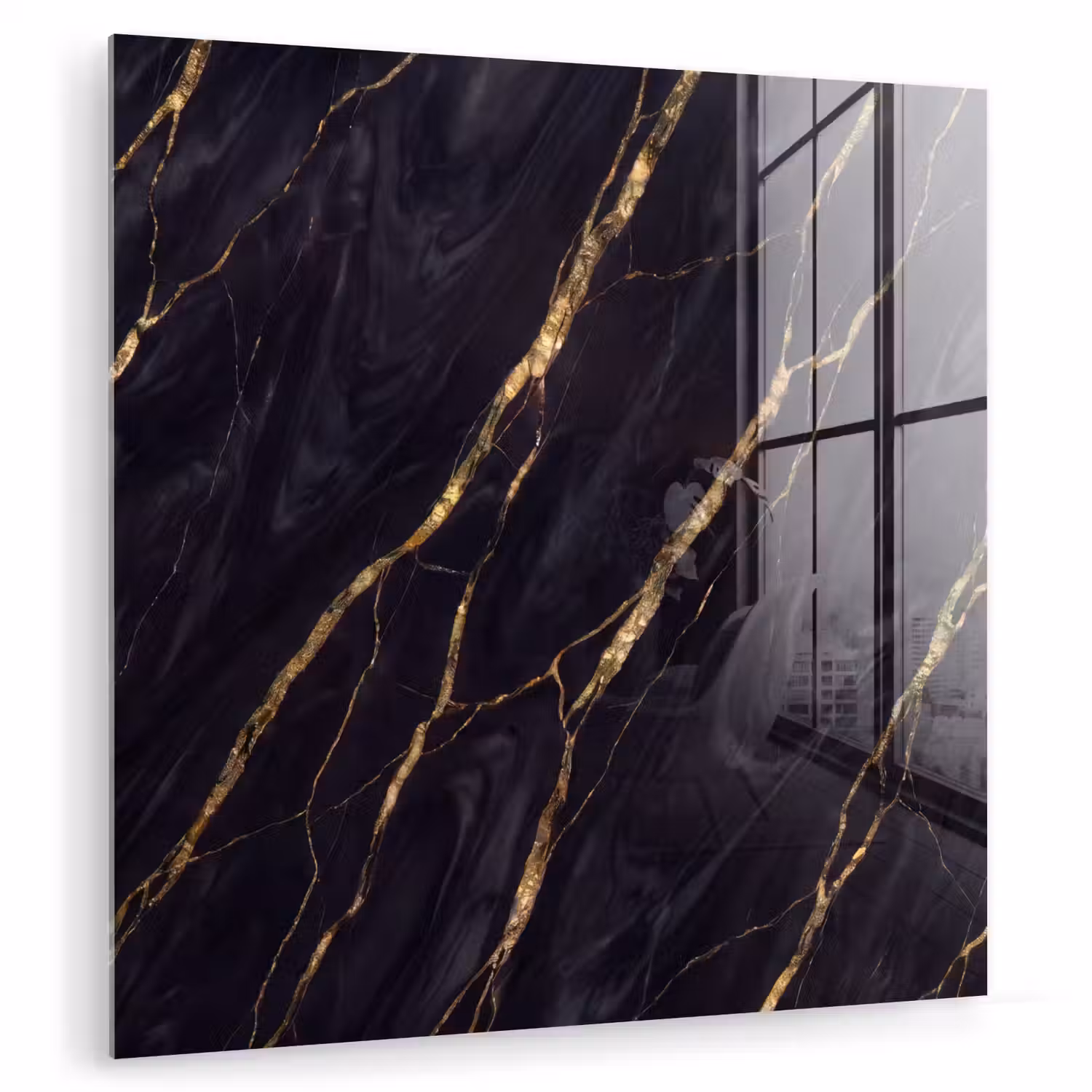 Marmer - Gouden aders - Abstract - Zwart plexiglas 5mm klein -zzzproduct_nieuw