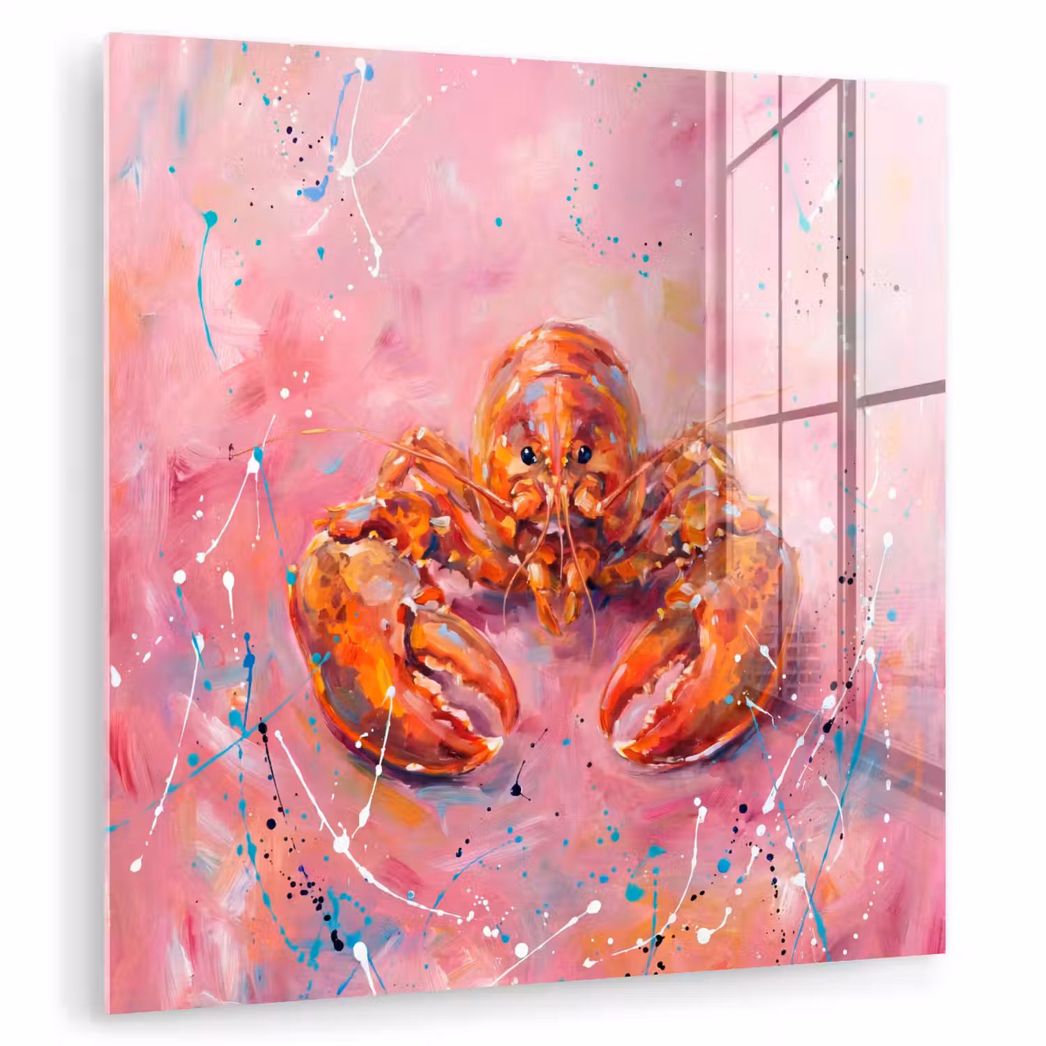 Zeeleven - Kreeft - Spatters - Abstract - Roze plexiglas 5mm klein -zzzproduct_nieuw