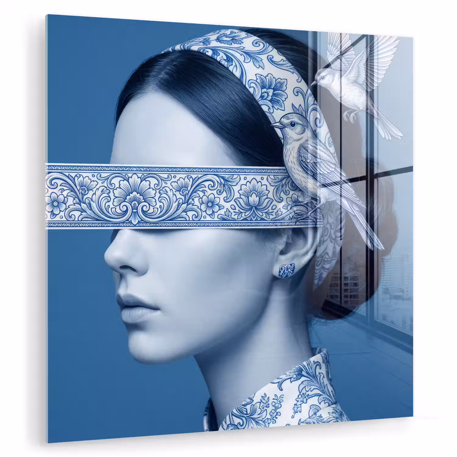 Portret - Klassiek - Wit - Blauw plexiglas 5mm klein -zzzproduct_nieuw