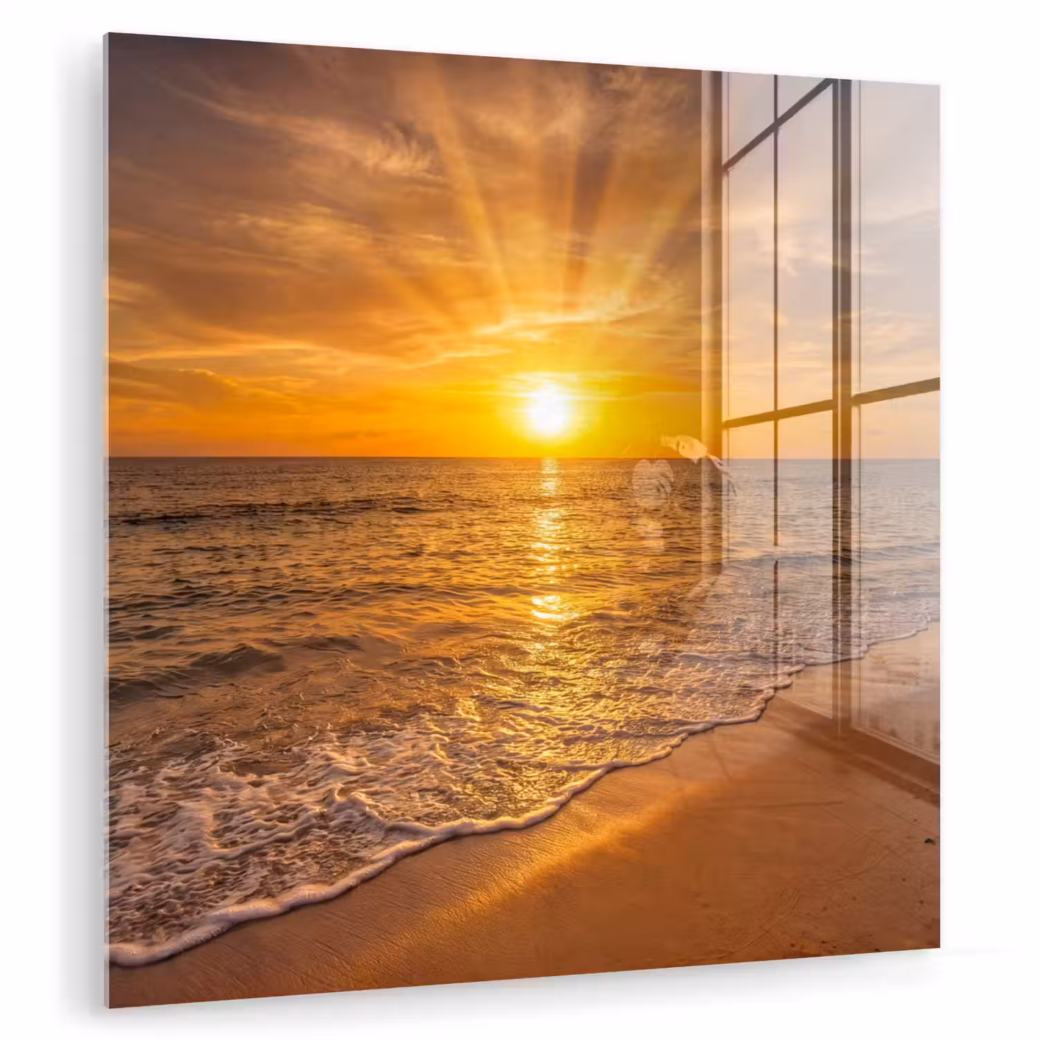 Zee - Zonsondergang - Golven - Kust - Oranje plexiglas 5mm klein -zzzproduct_nieuw