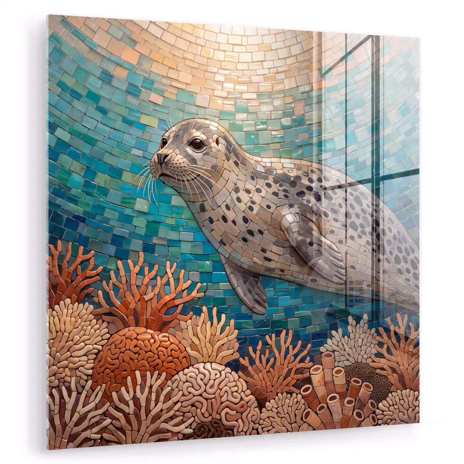 Zeehond - Mozaïek - Onderwater - Dieren - Blauw plexiglas 5mm klein -zzzproduct_nieuw
