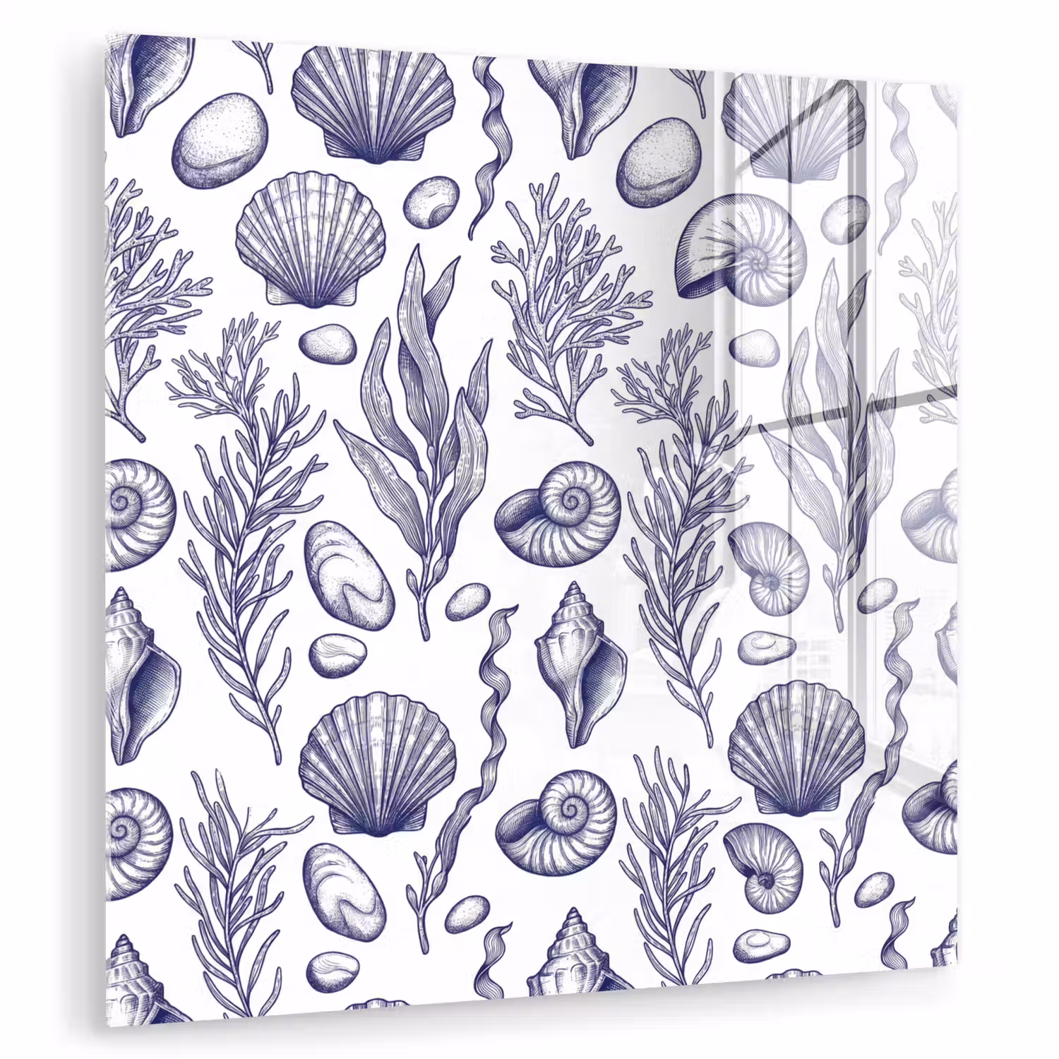 Schelpen - Zeewier - Oceaan - Illustratie - Blauw plexiglas 5mm klein -zzzproduct_nieuw