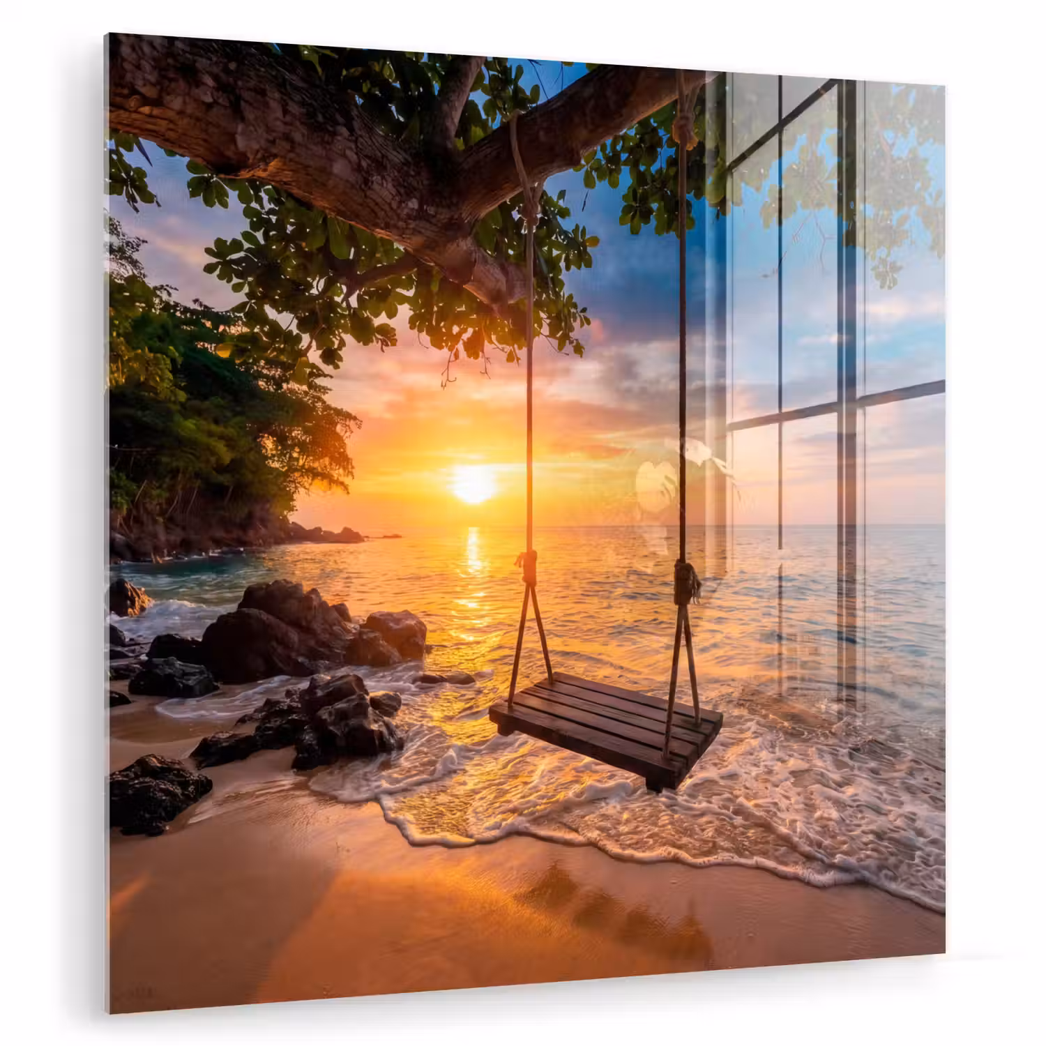 Schommel - Strand - Zonsondergang - Natuur - Oranje plexiglas 5mm klein -zzzproduct_nieuw