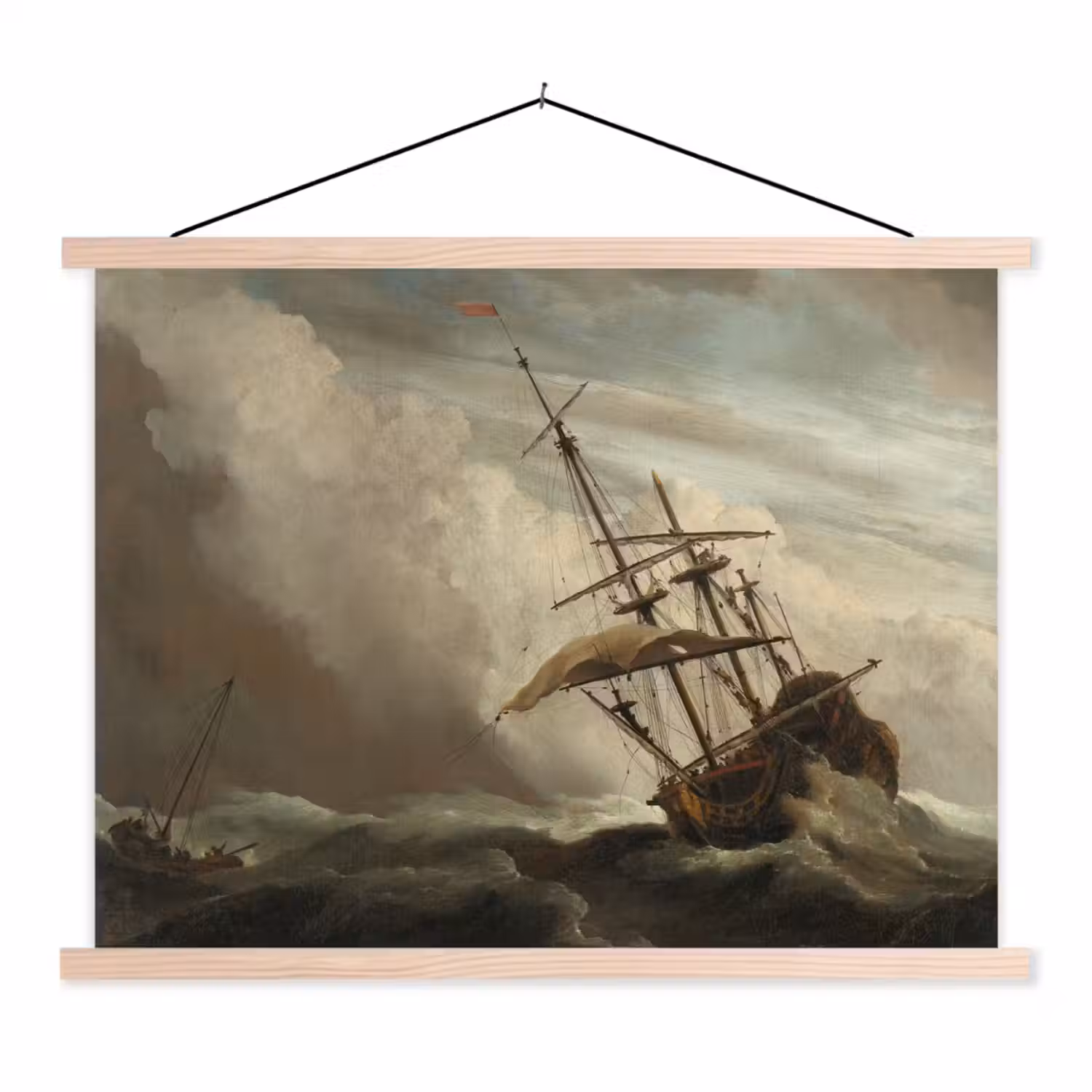 Een schip in volle zee bij vliegende storm - Schilderij van Willem van de Velde textielposter latten blank klein -3d