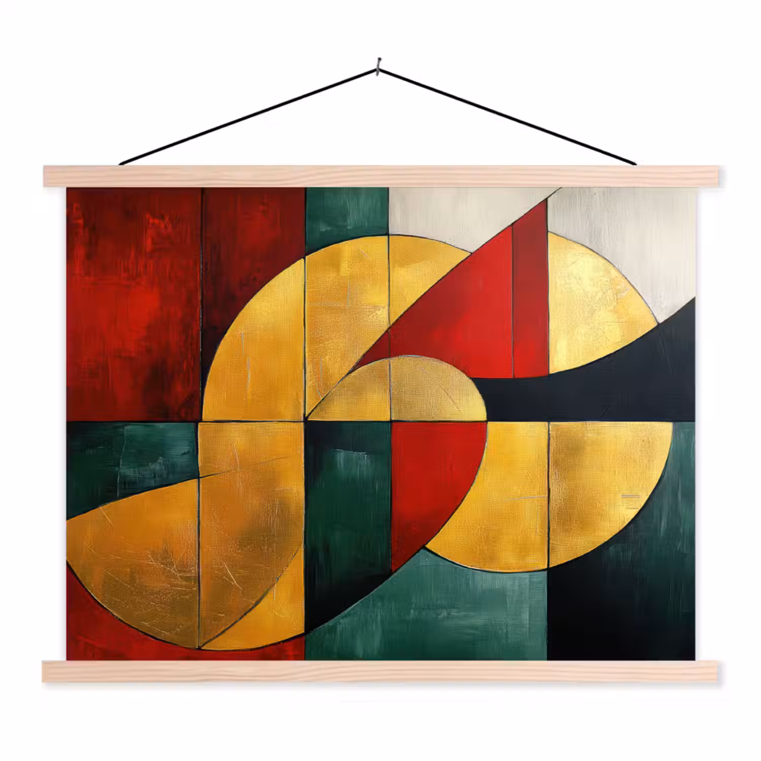 Abstract - Kerst - Goud - Rood - Groen textielposter latten blank klein -3d