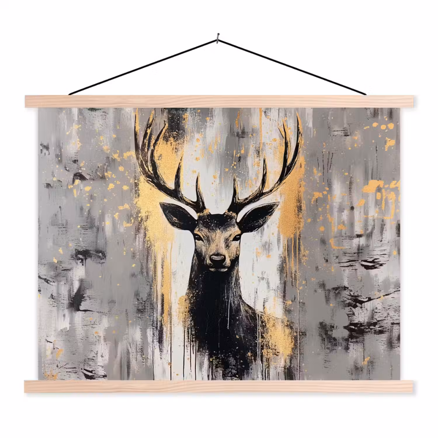 Abstract - Hert - Gewei - Goud textielposter latten blank klein -3d