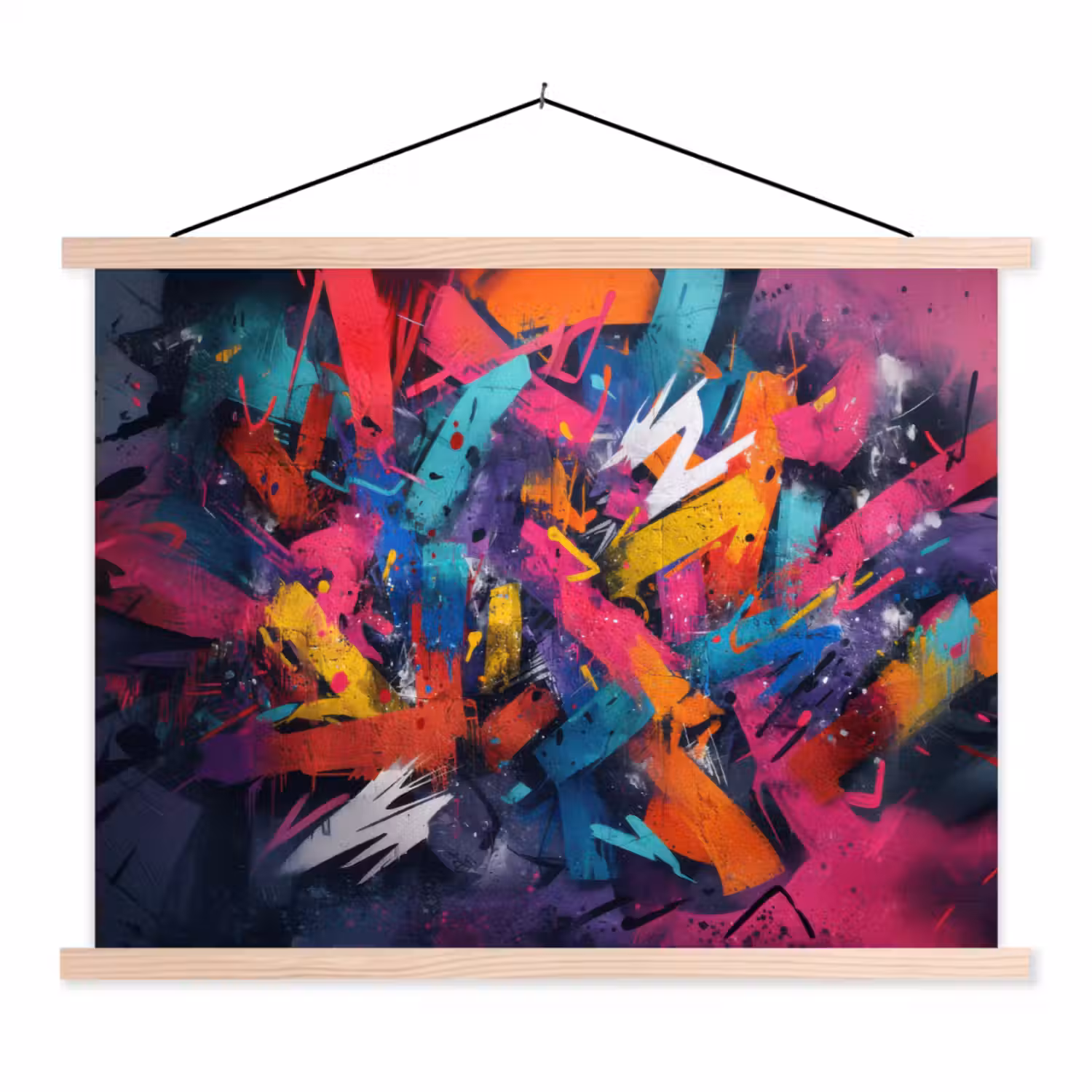 Abstract - Explosie - Neonkleuren textielposter latten blank klein -3d