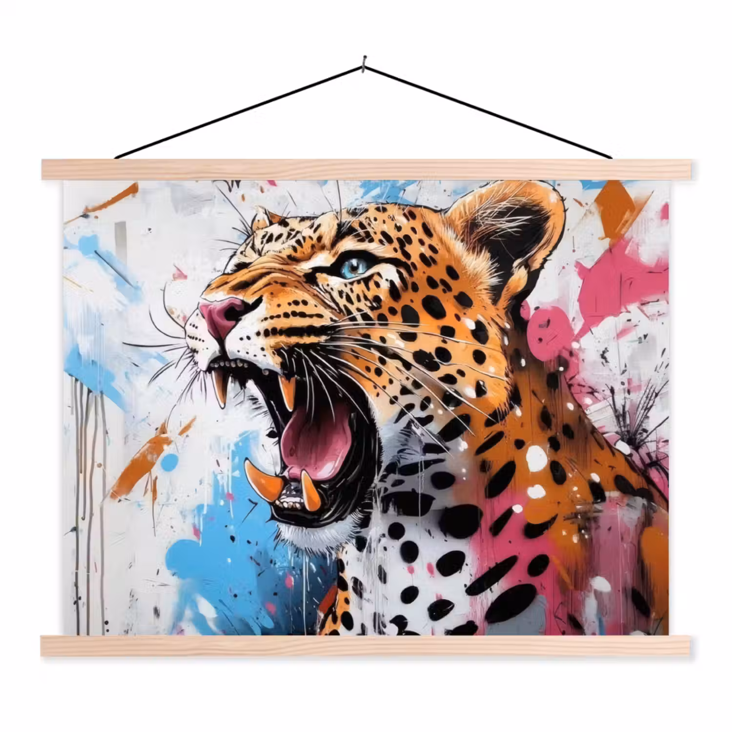 Abstract - Luipaard - Kleurrijk textielposter latten blank klein -3d