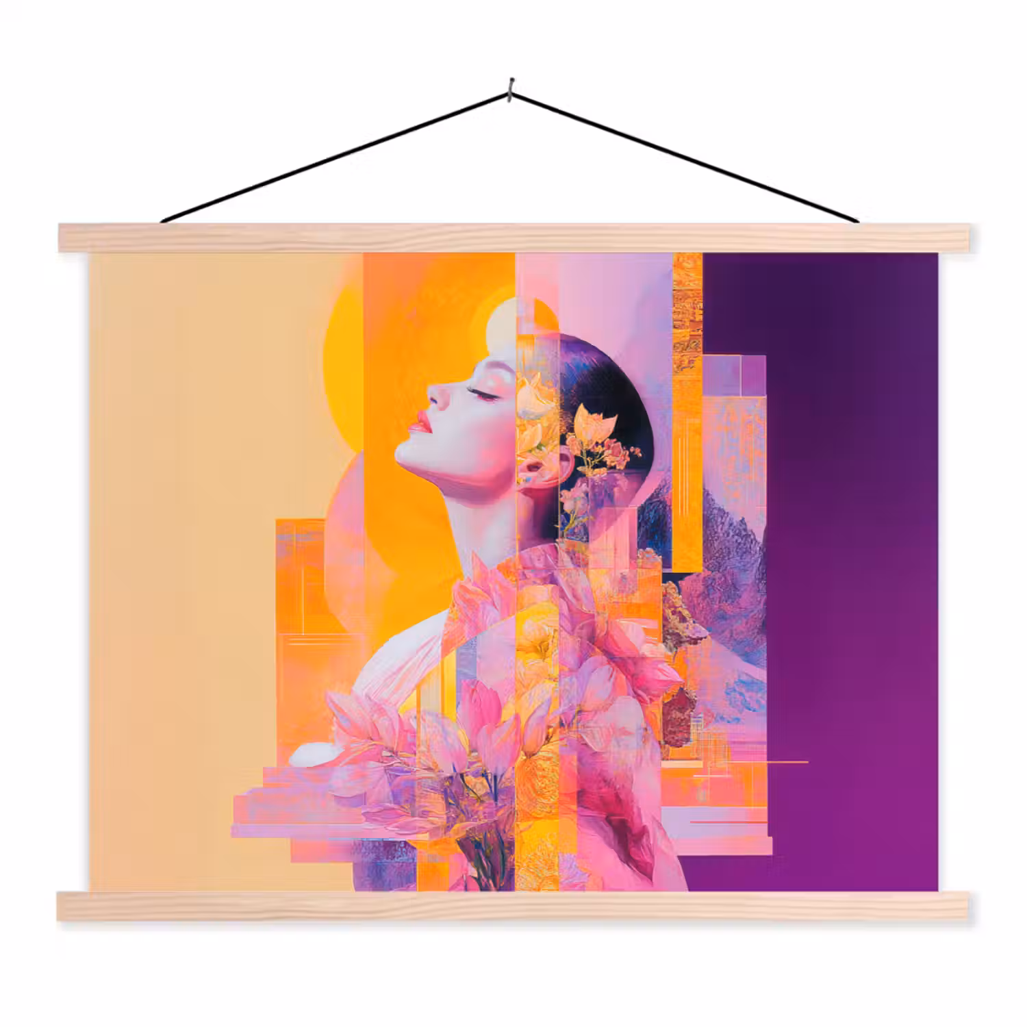 Abstract - Portret - Vrouw - Kleurrijk textielposter latten blank klein -3d