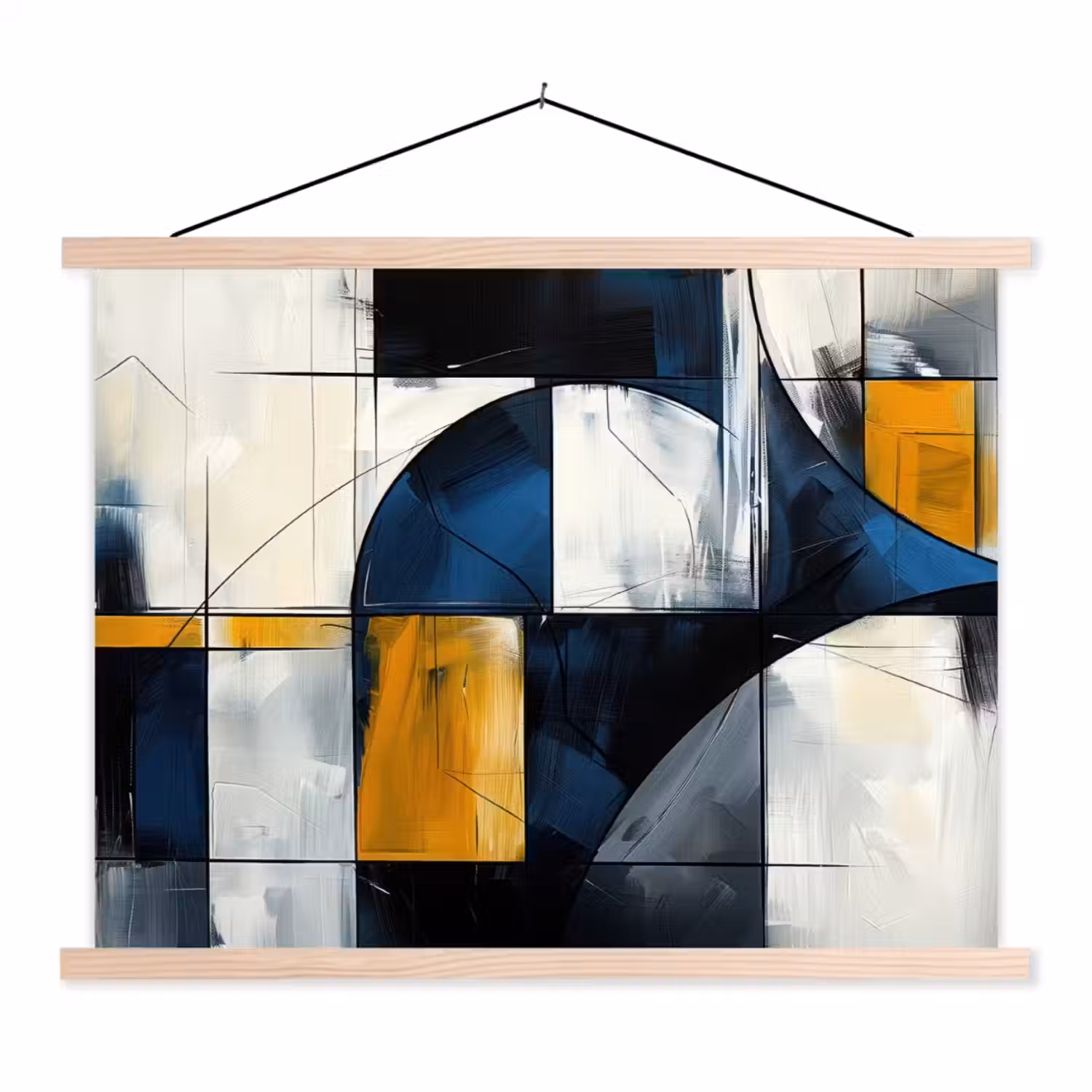 Abstract - Vormen - Goud - Blauw - Geometrisch textielposter latten blank klein -3d