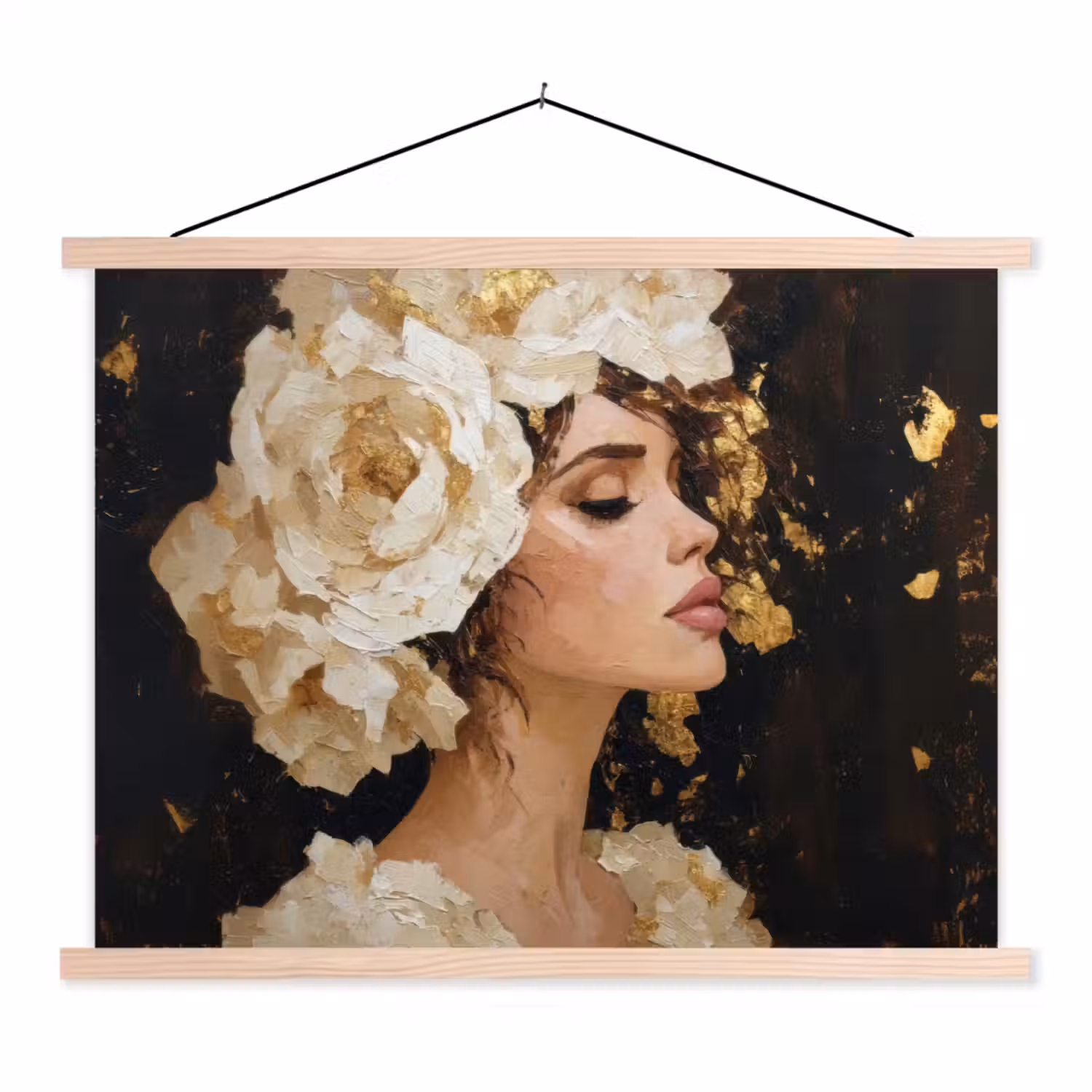Abstract - Vrouw - Bloemen - Wit textielposter latten blank klein -3d